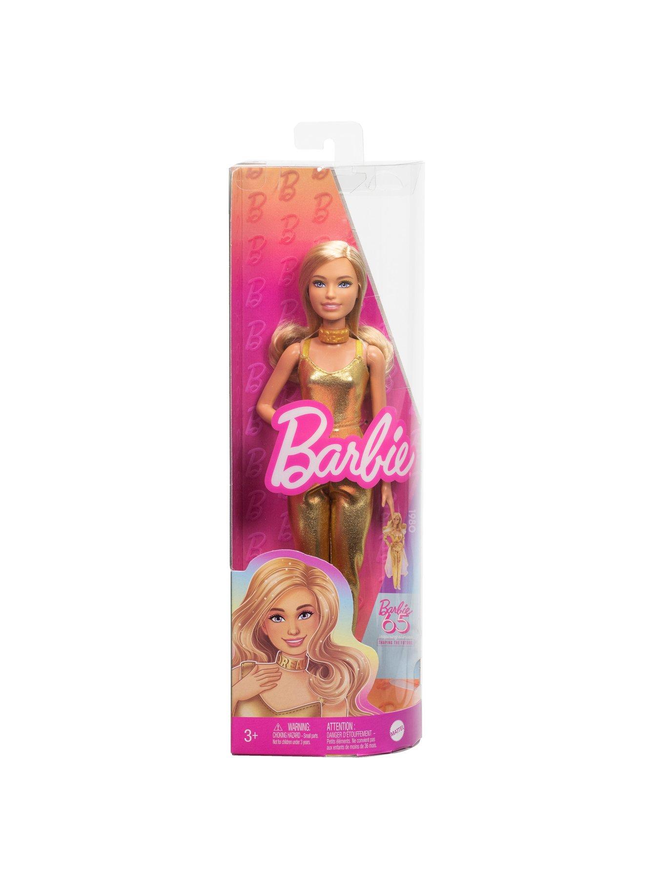 Image 6 of 7 of Barbie Barbie Fashionistas Doll #222, Petite with Blonde Wavy Hair, Golden Jumpsuit