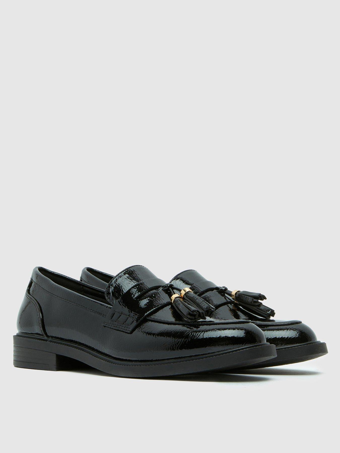 Image 2 of 4 of Schuh Wide Fit Layne Patent Tassel Loafer - Black