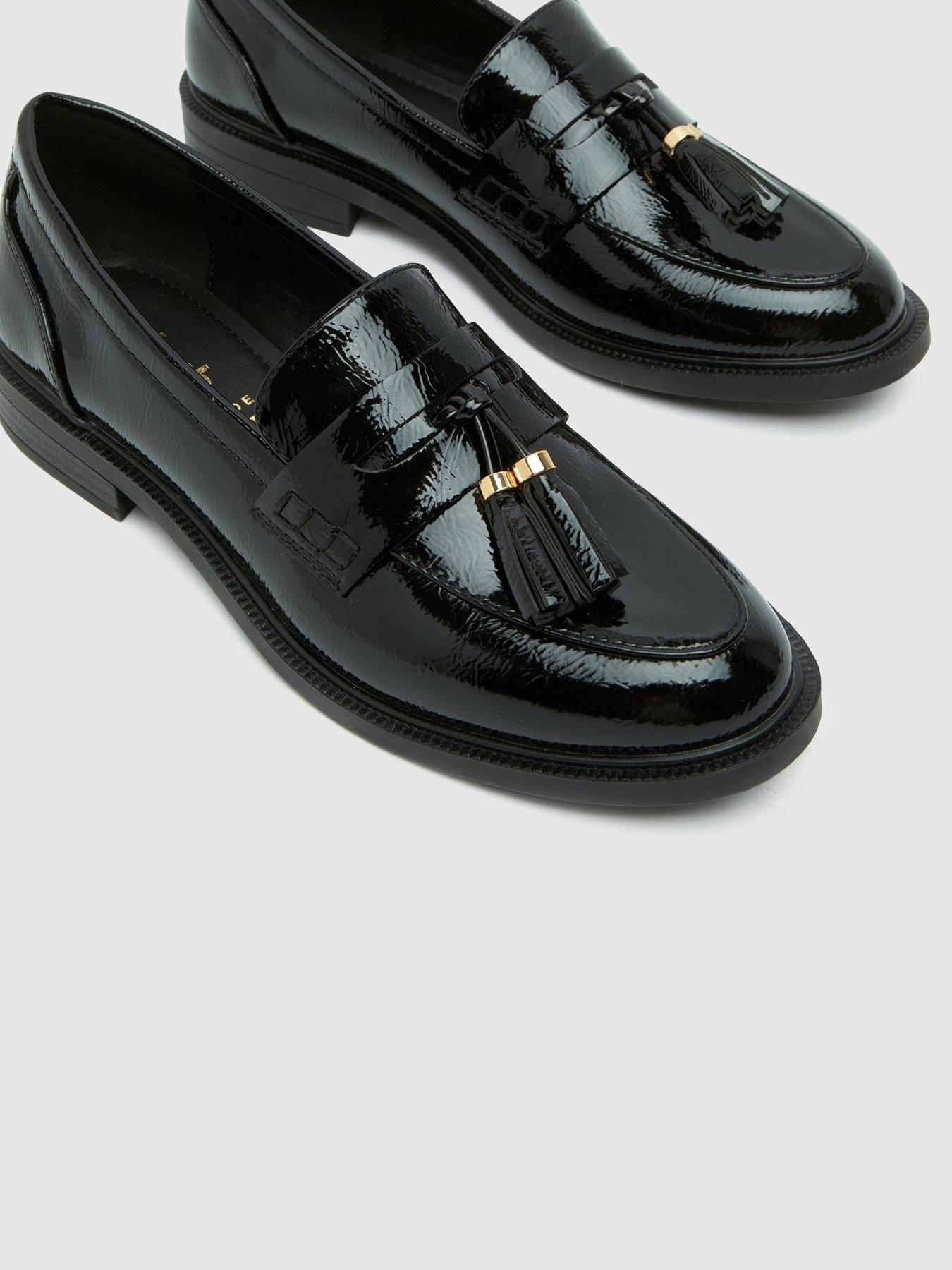 Image 4 of 4 of Schuh Wide Fit Layne Patent Tassel Loafer - Black