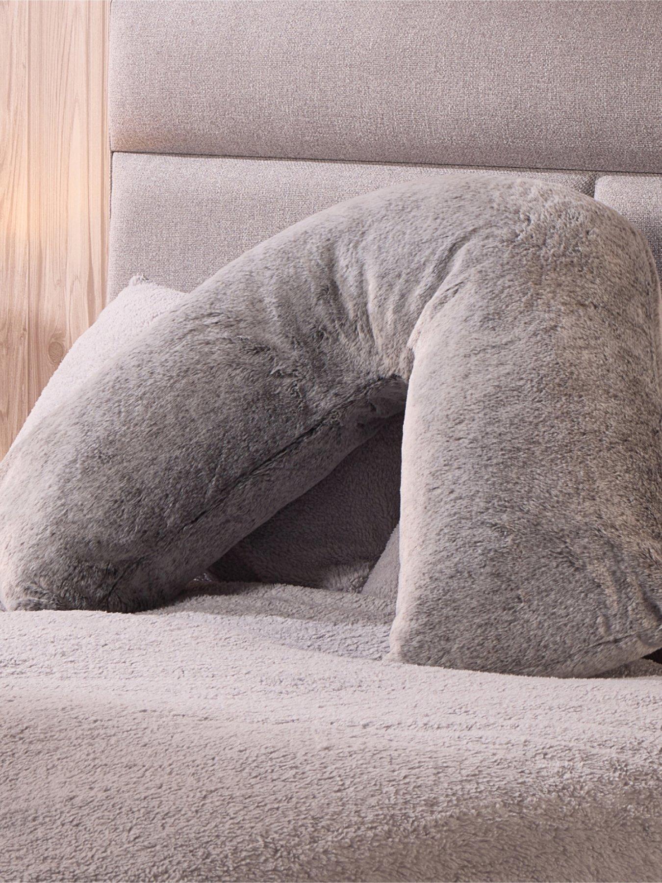 very-home-luxury-faux-fur-v-shaped-pillow-grey