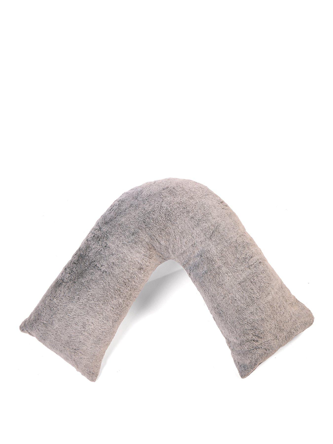 very-home-luxury-faux-fur-v-shaped-pillow-greystillFront