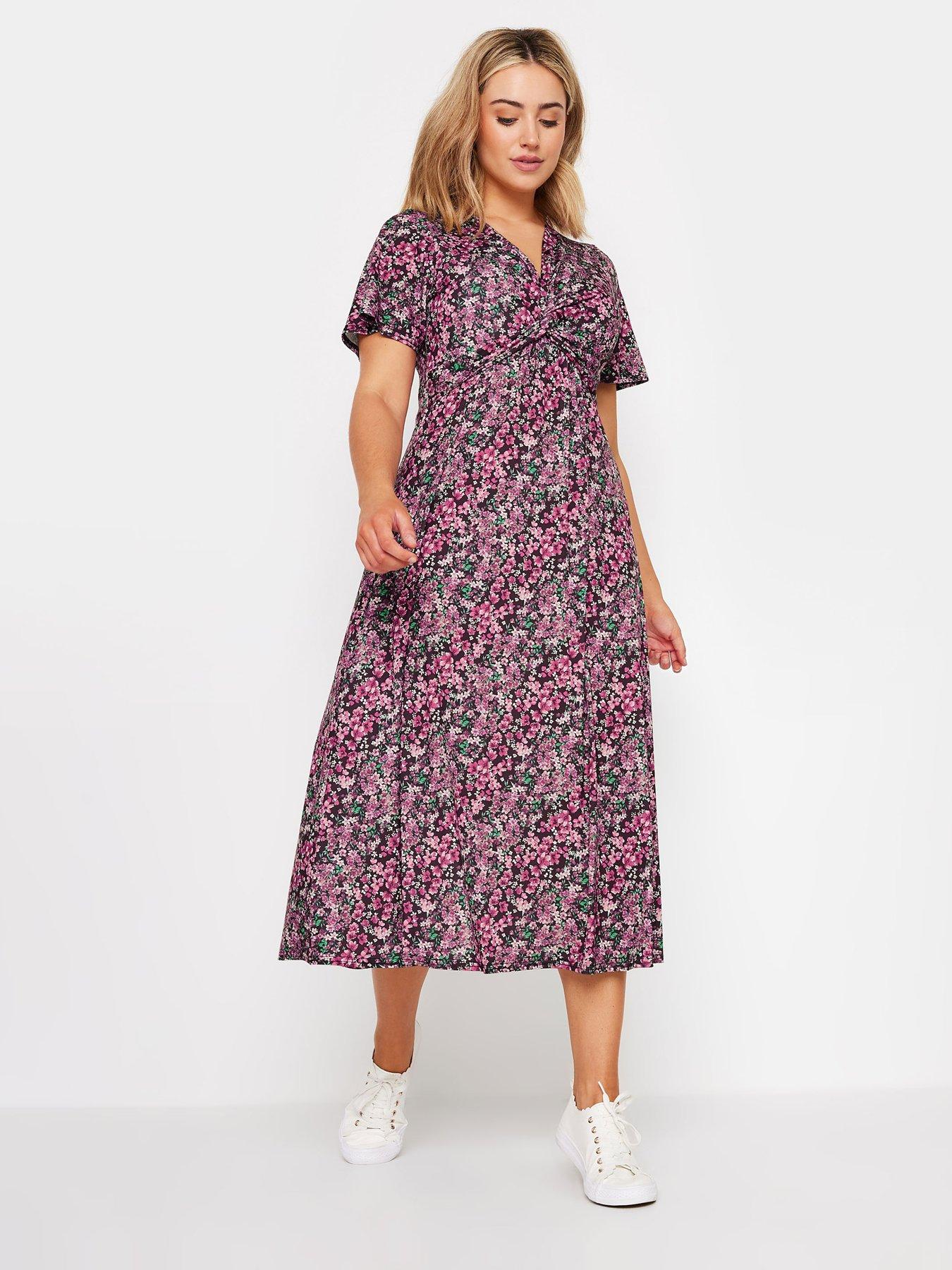 mco-floral-print-twist-front-short-sleeve-dress-pink