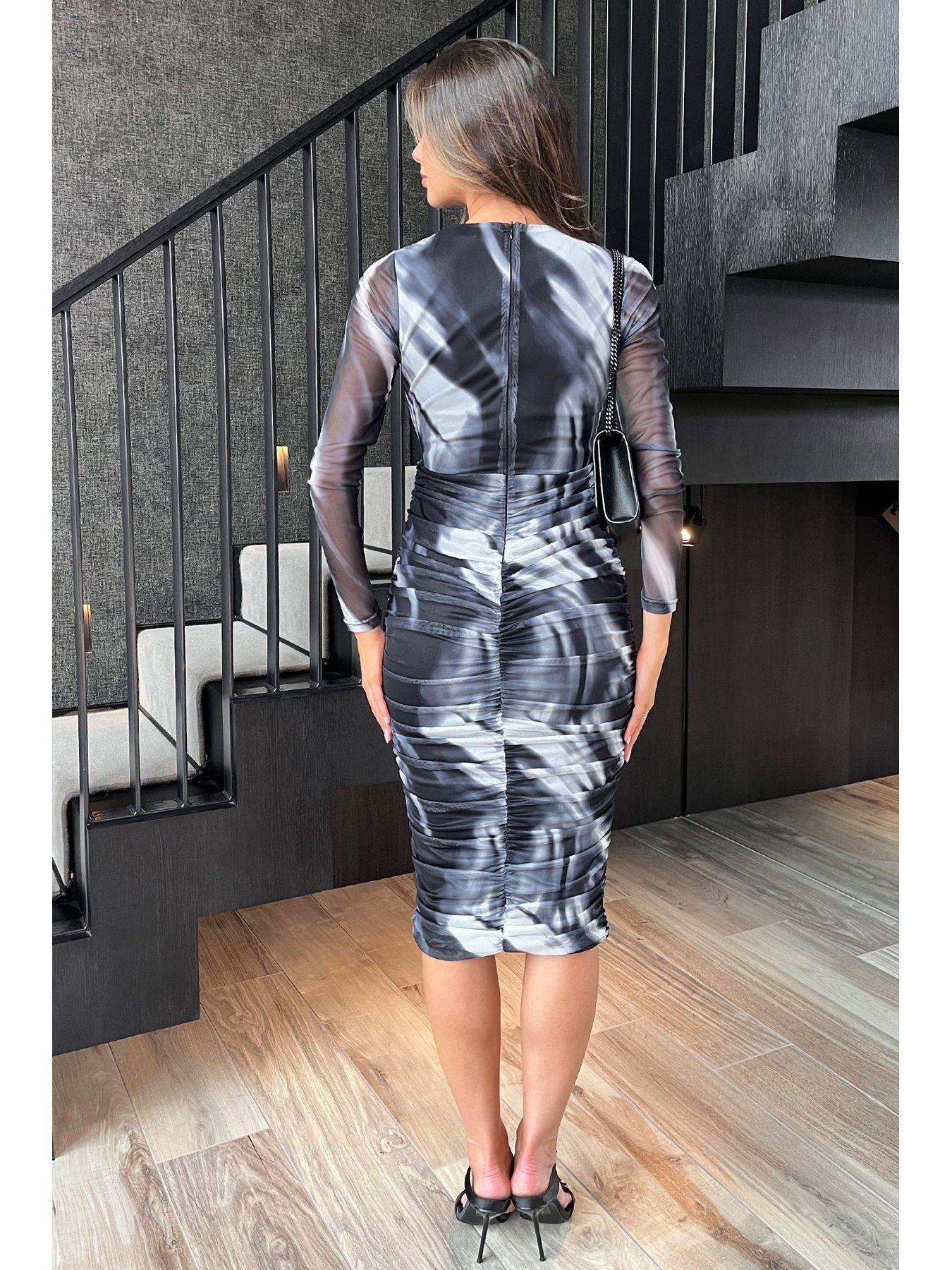 ax-paris-black-and-white-marble-print-wrap-long-sleeves-ruched-mesh-midi-dress-multistillFront