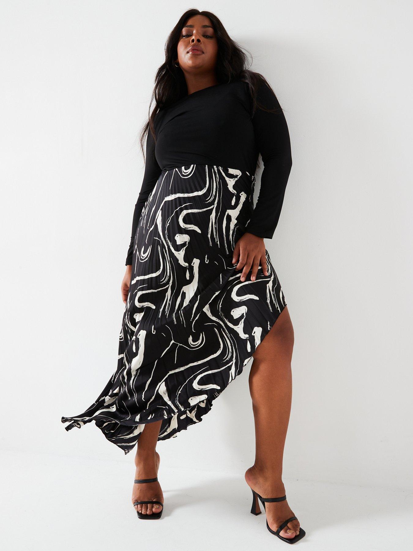 2 In 1 Pleat Skirt Midi Dress Black