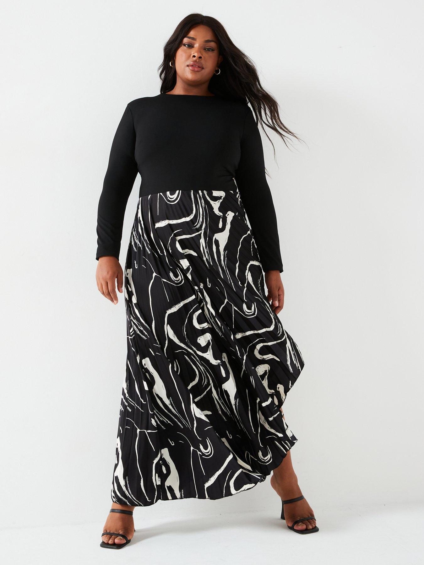 ax-paris-curve-2-in-1-pleat-skirt-midi-dress-blackback