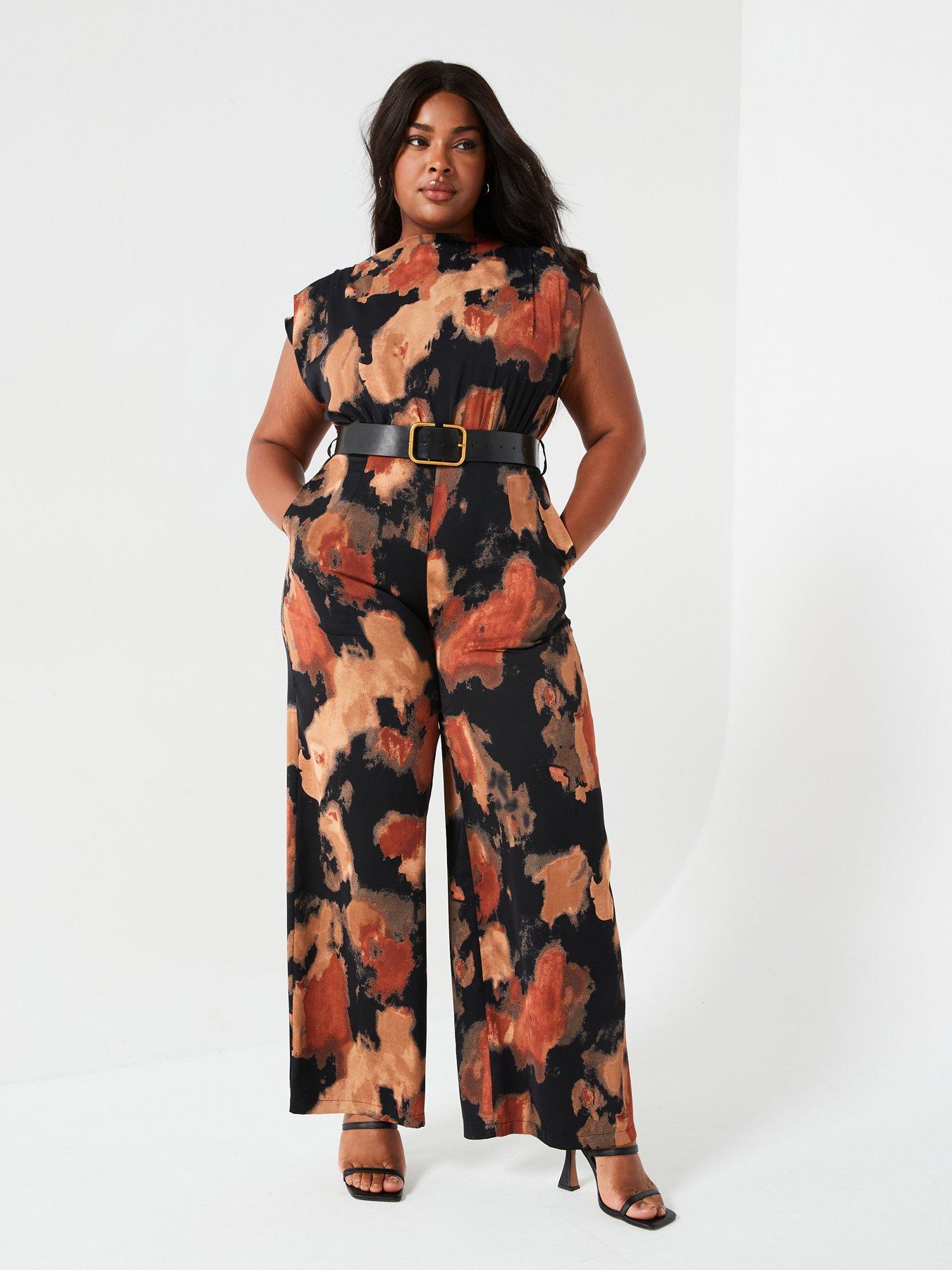 ax-paris-curve-print-belted-jumpsuit-multi