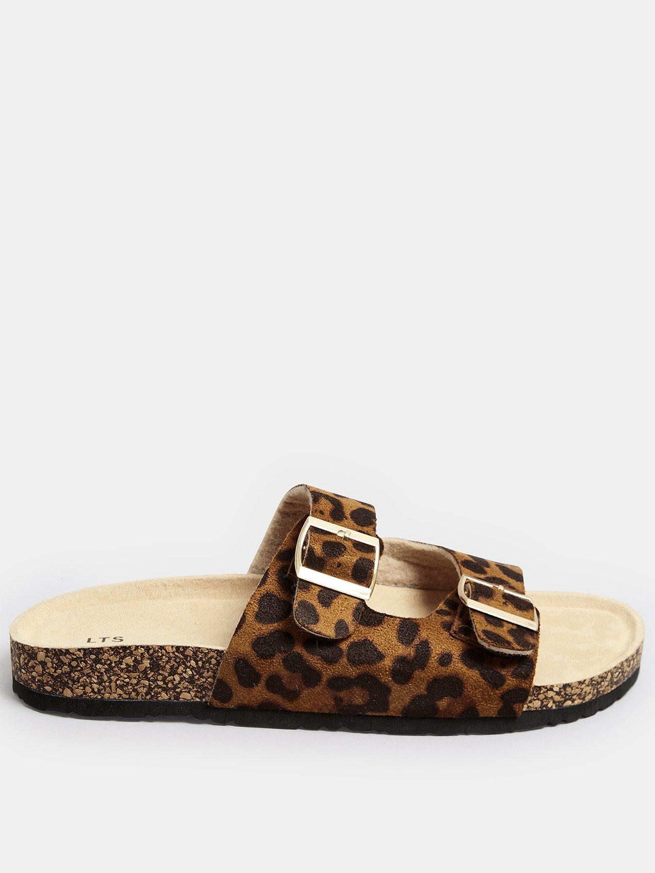 yours-extra-wide-fit-leopard-footbed-sandals-brown