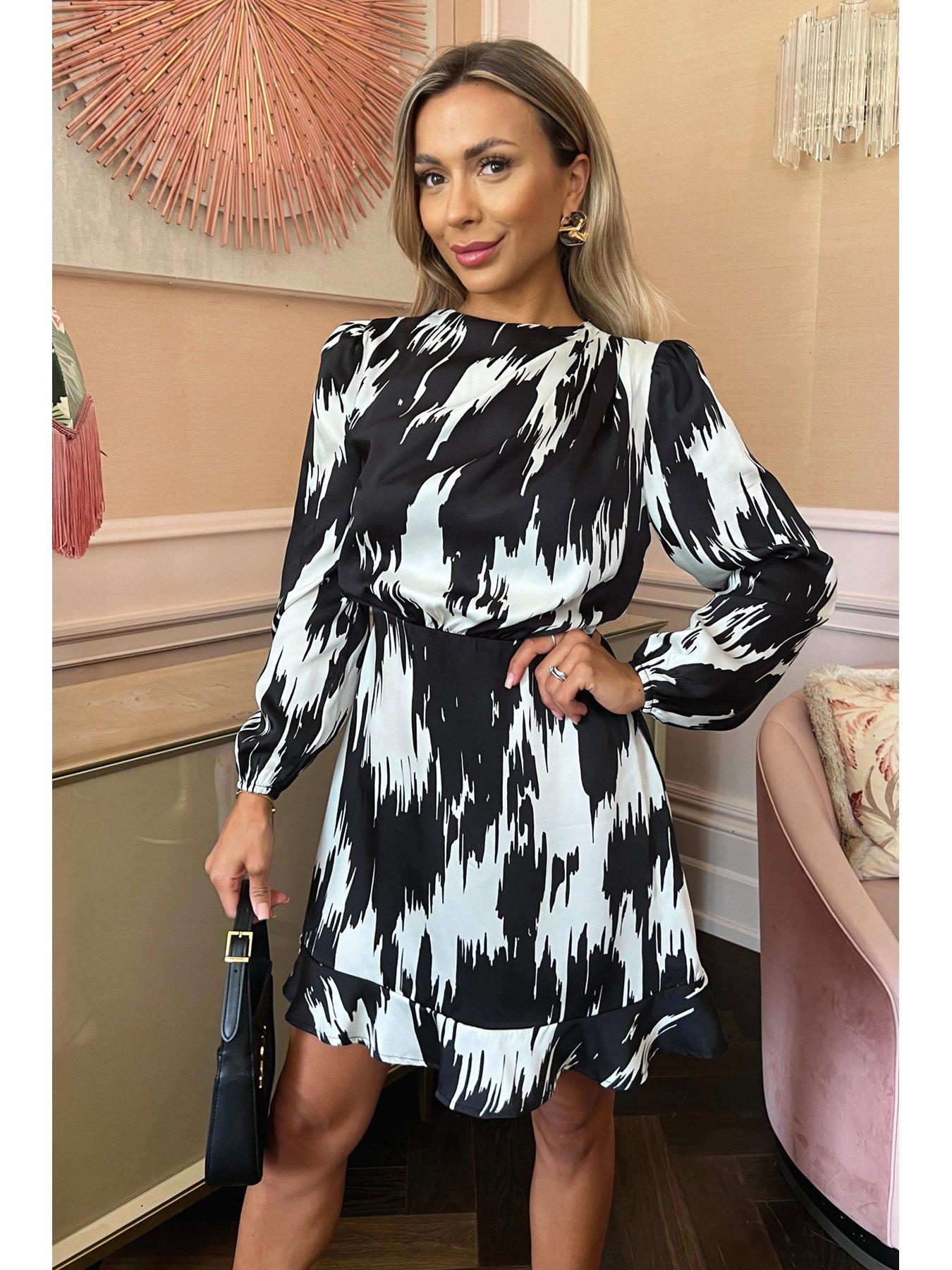 ax-paris-black-and-white-printed-long-sleeve-pleated-shoulder-mini-dress-multiback