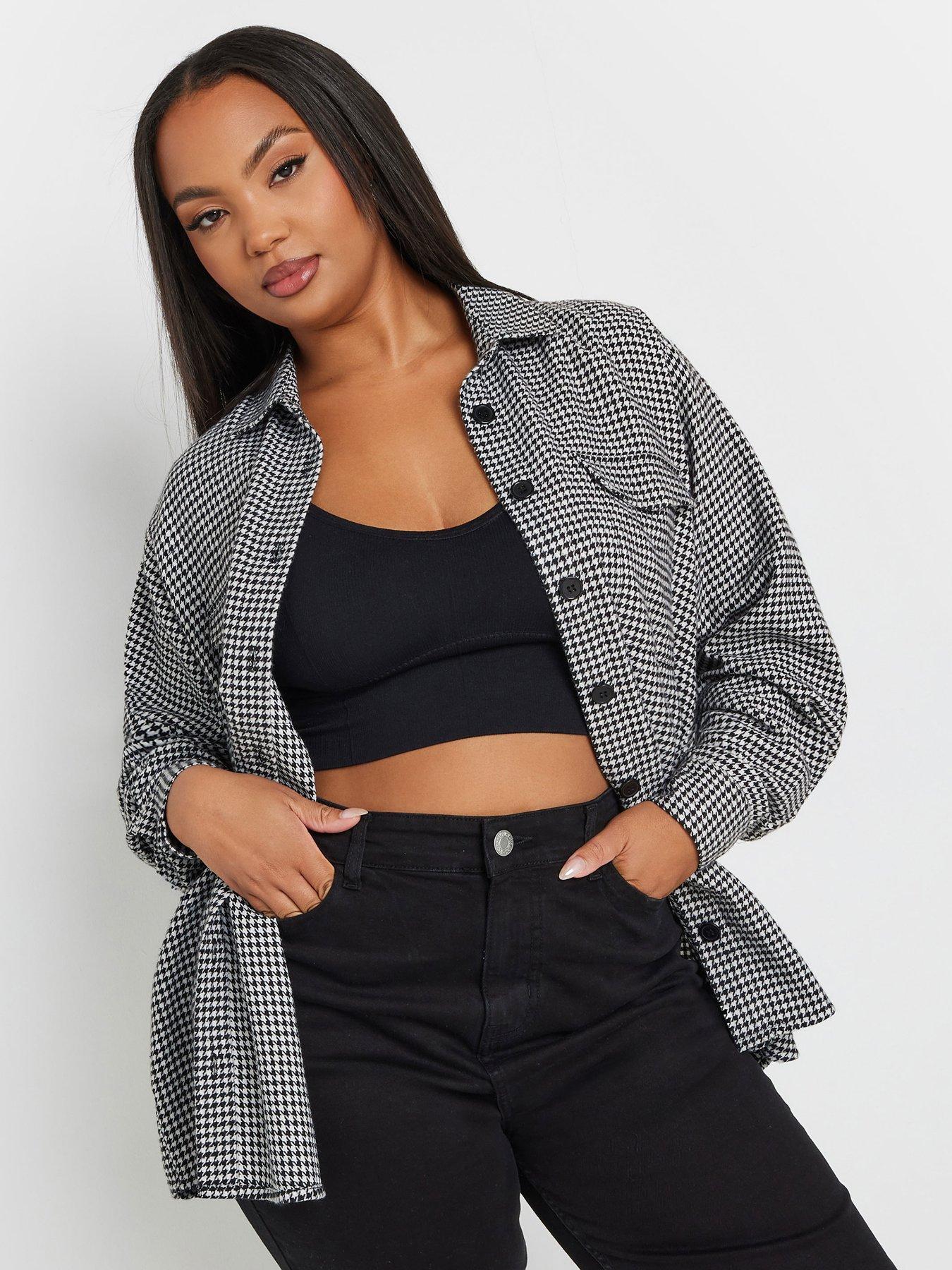 yours-curve-brushed-dogtooth-shacket-black