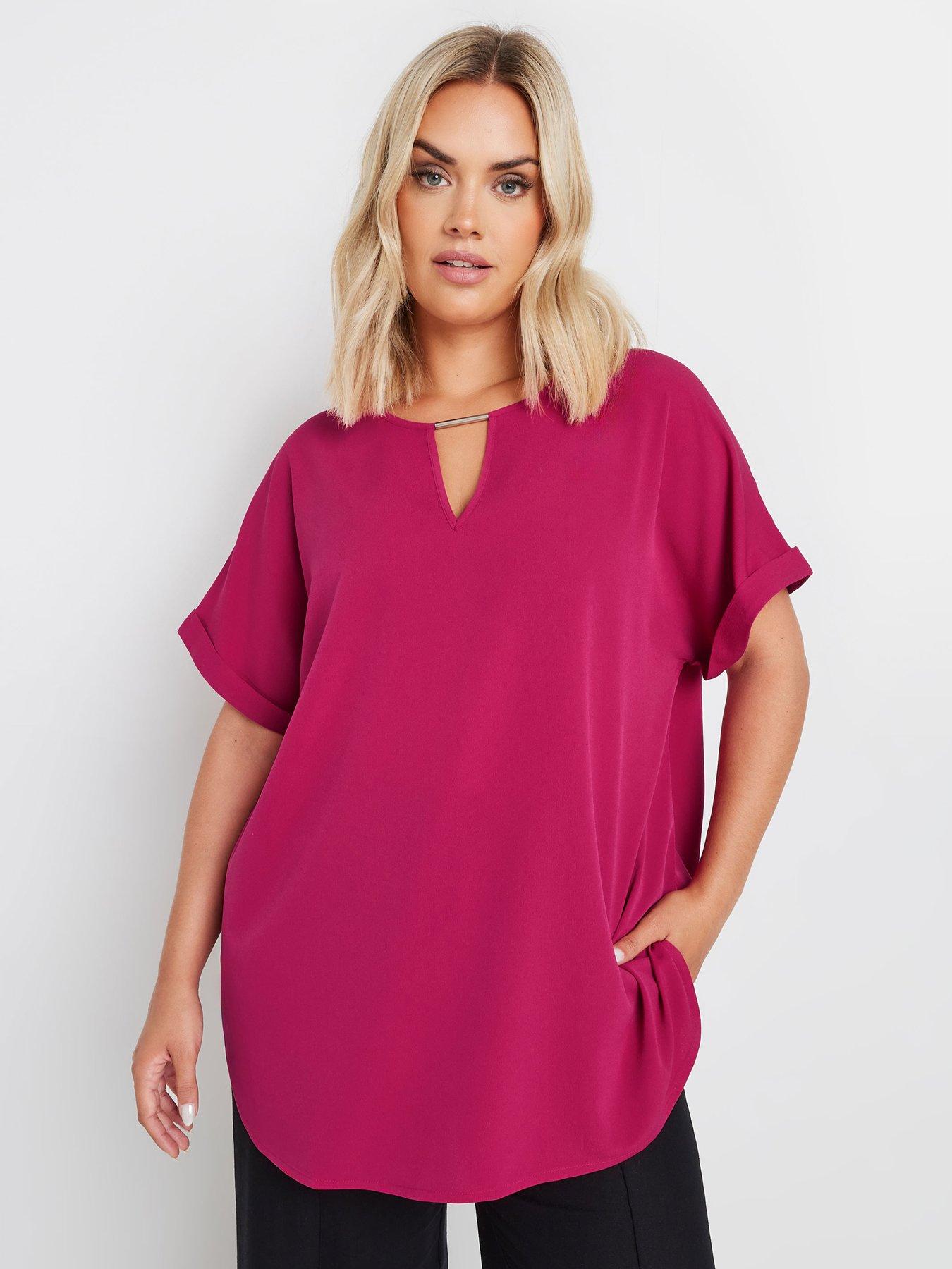 yours-curve-trim-neck-short-sleeve-blouse-pink