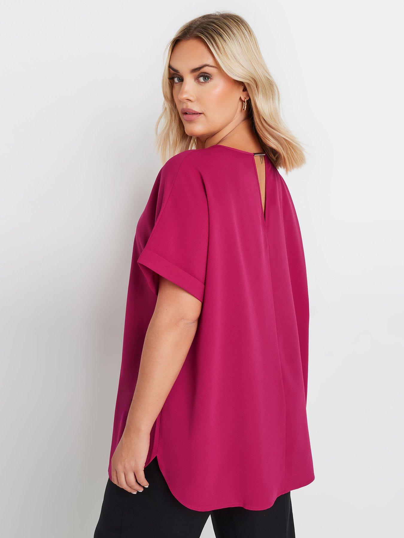 yours-curve-trim-neck-short-sleeve-blouse-pinkstillFront