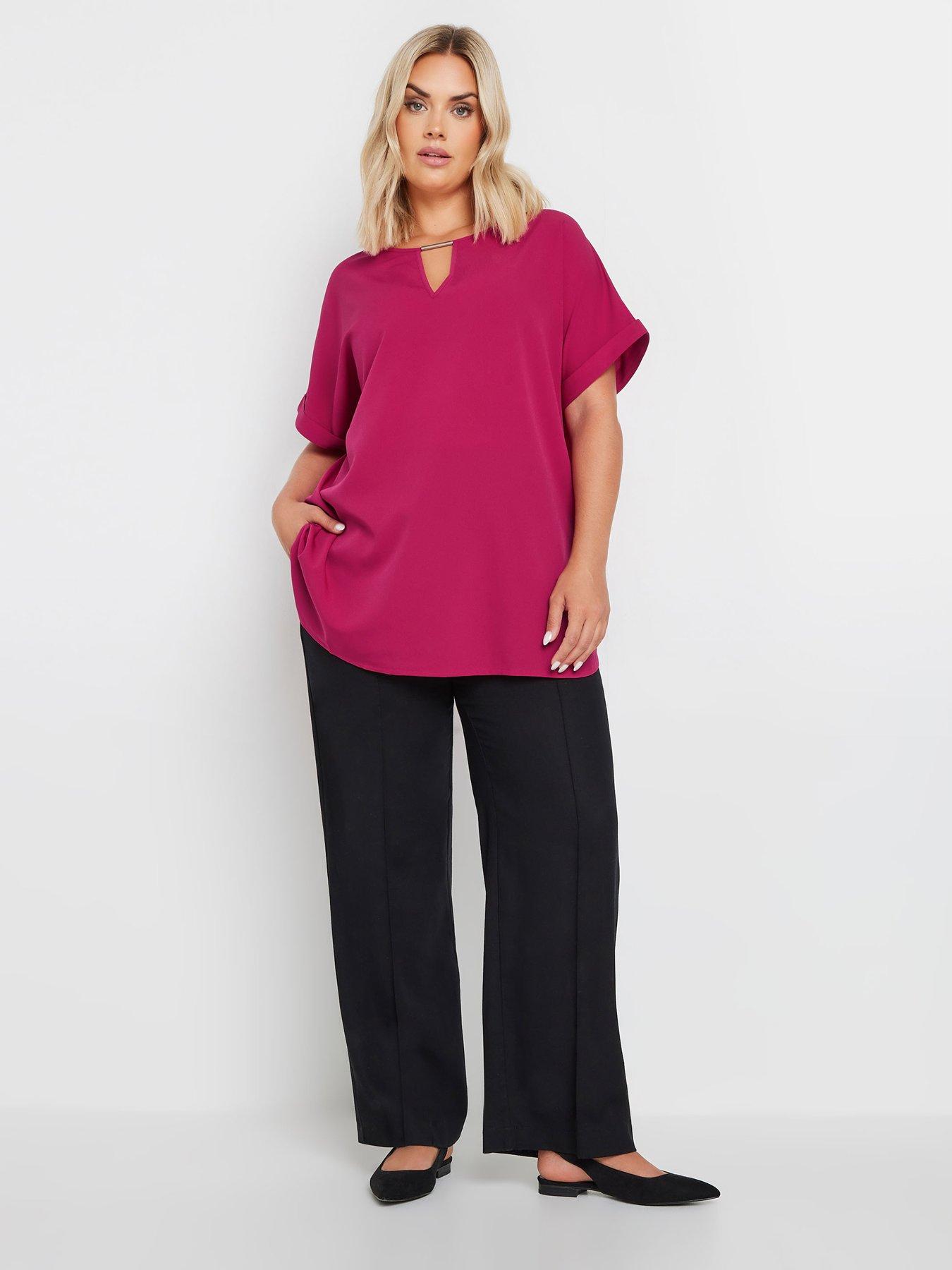 yours-curve-trim-neck-short-sleeve-blouse-pinkback