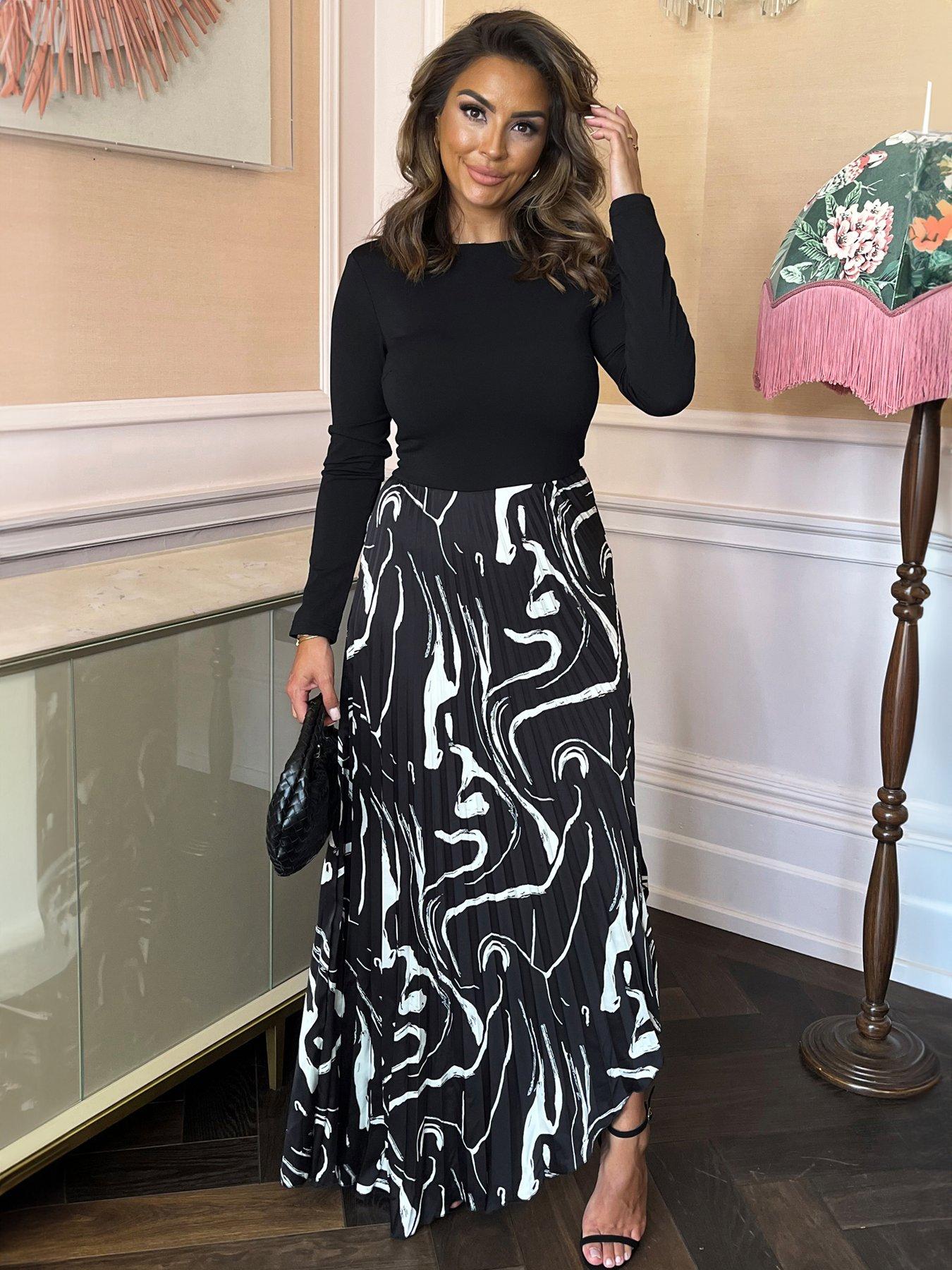 ax-paris-abstract-stripes-2-in-1-long-sleeve-pleated-skirt-midi-dress-blacknbsp