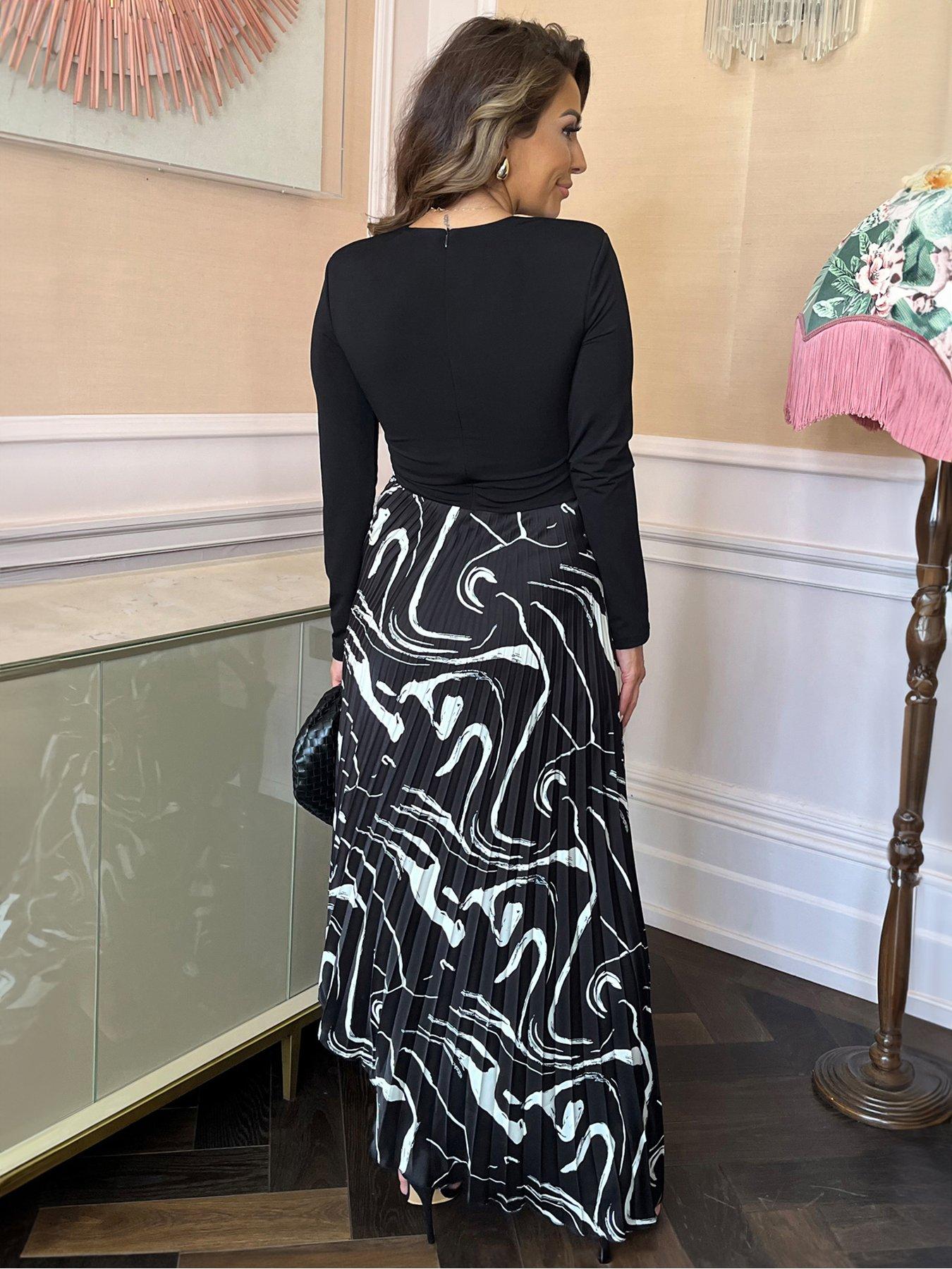 ax-paris-abstract-stripes-2-in-1-long-sleeve-pleated-skirt-midi-dress-blacknbspstillFront