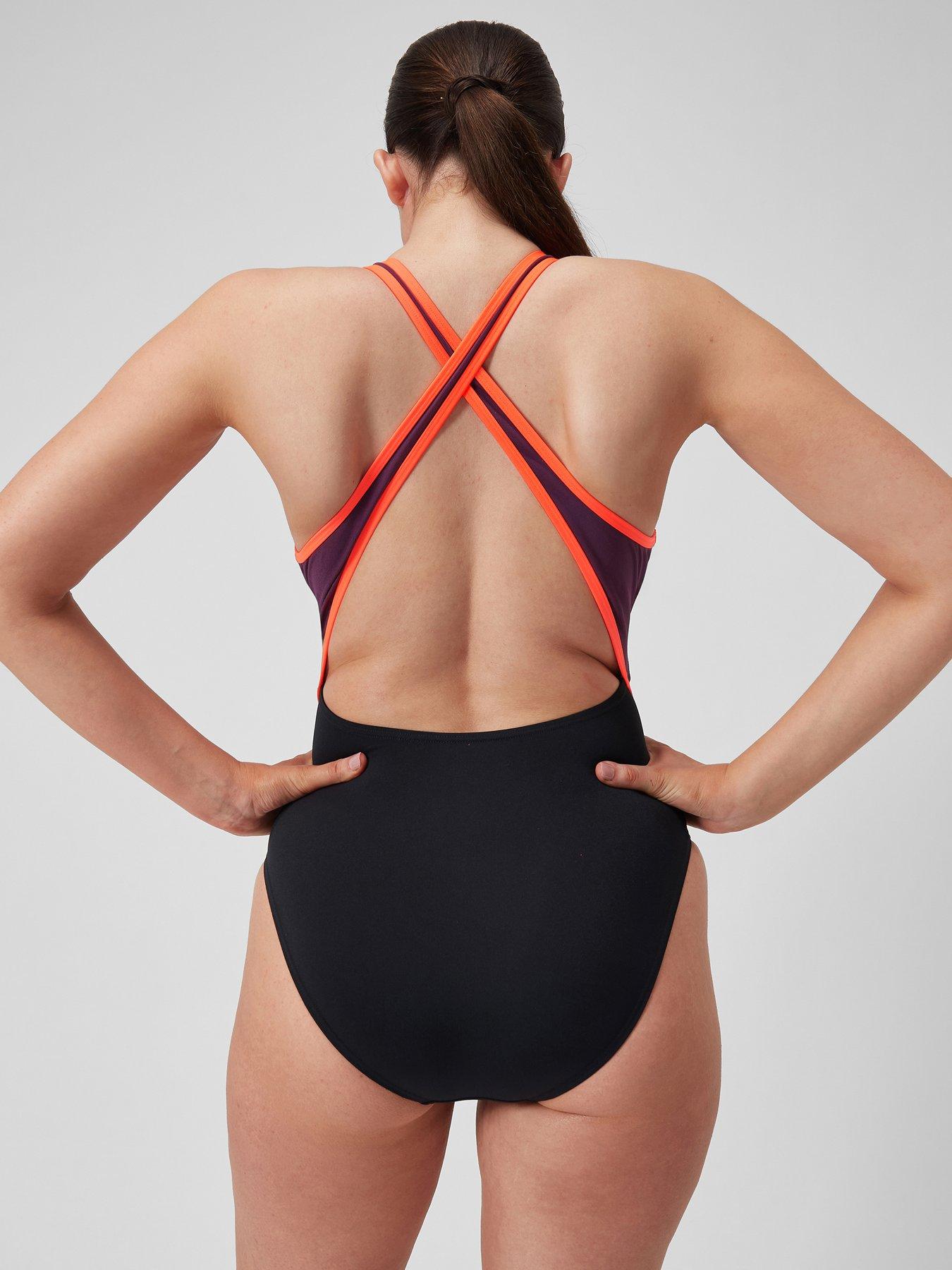 speedo-womens-high-neck-splice-cross-back-swimsuit-blackpinkstillFront