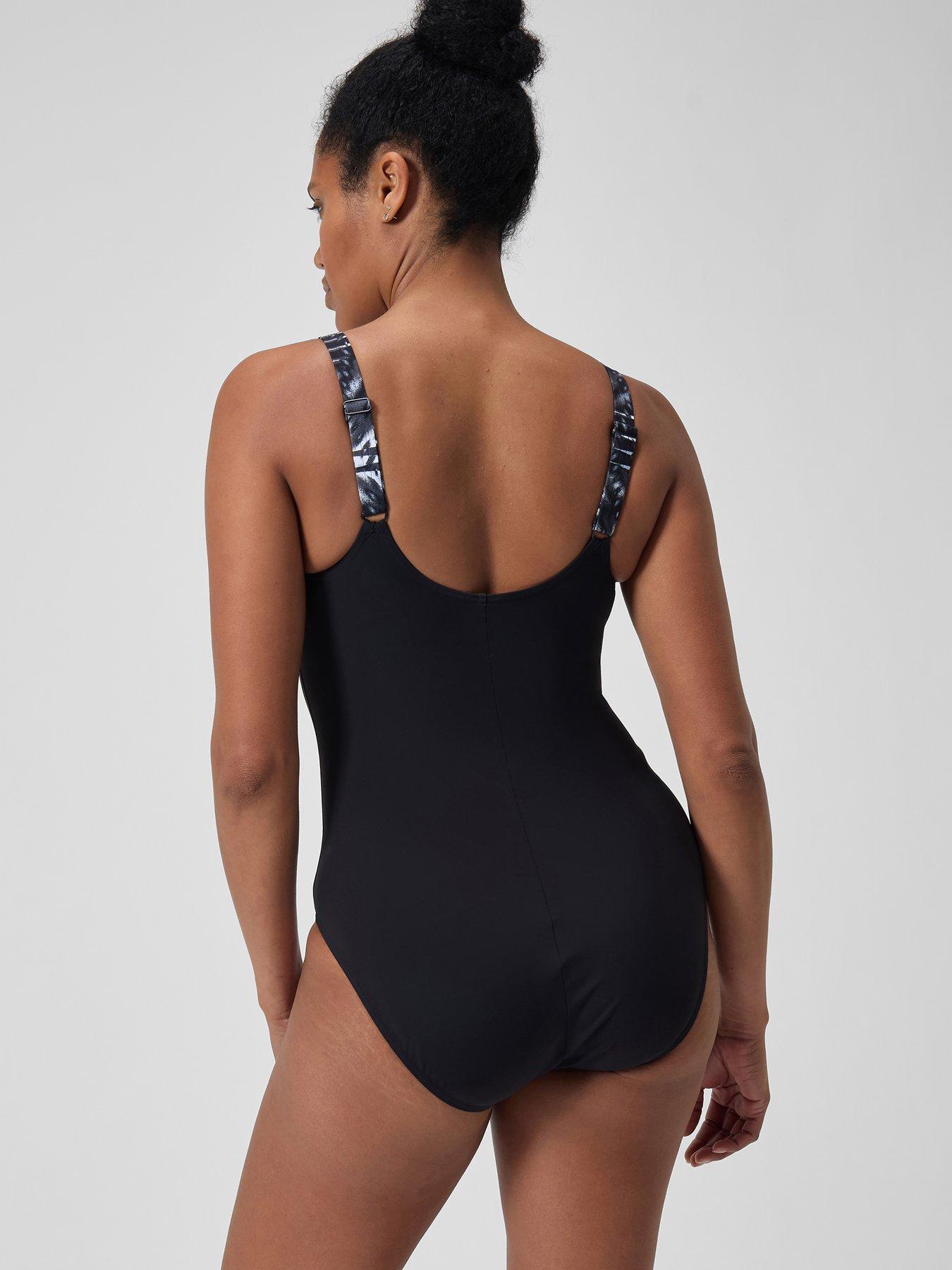 speedo-womens-shaping-printed-splice-swimsuit-blackstillFront