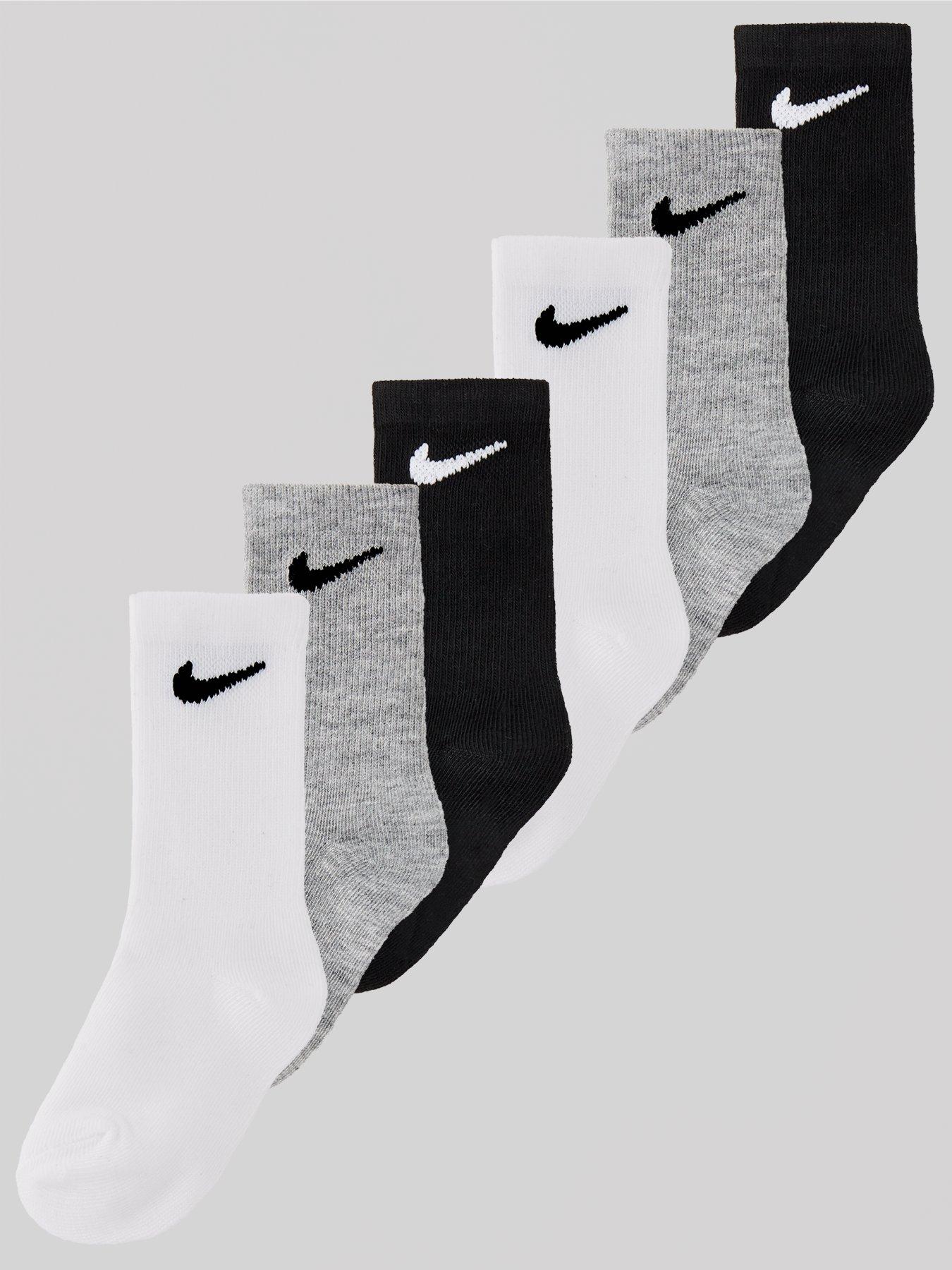 Nike Younger Boys Basic Crew 6 Pack Socks - White/Grey
