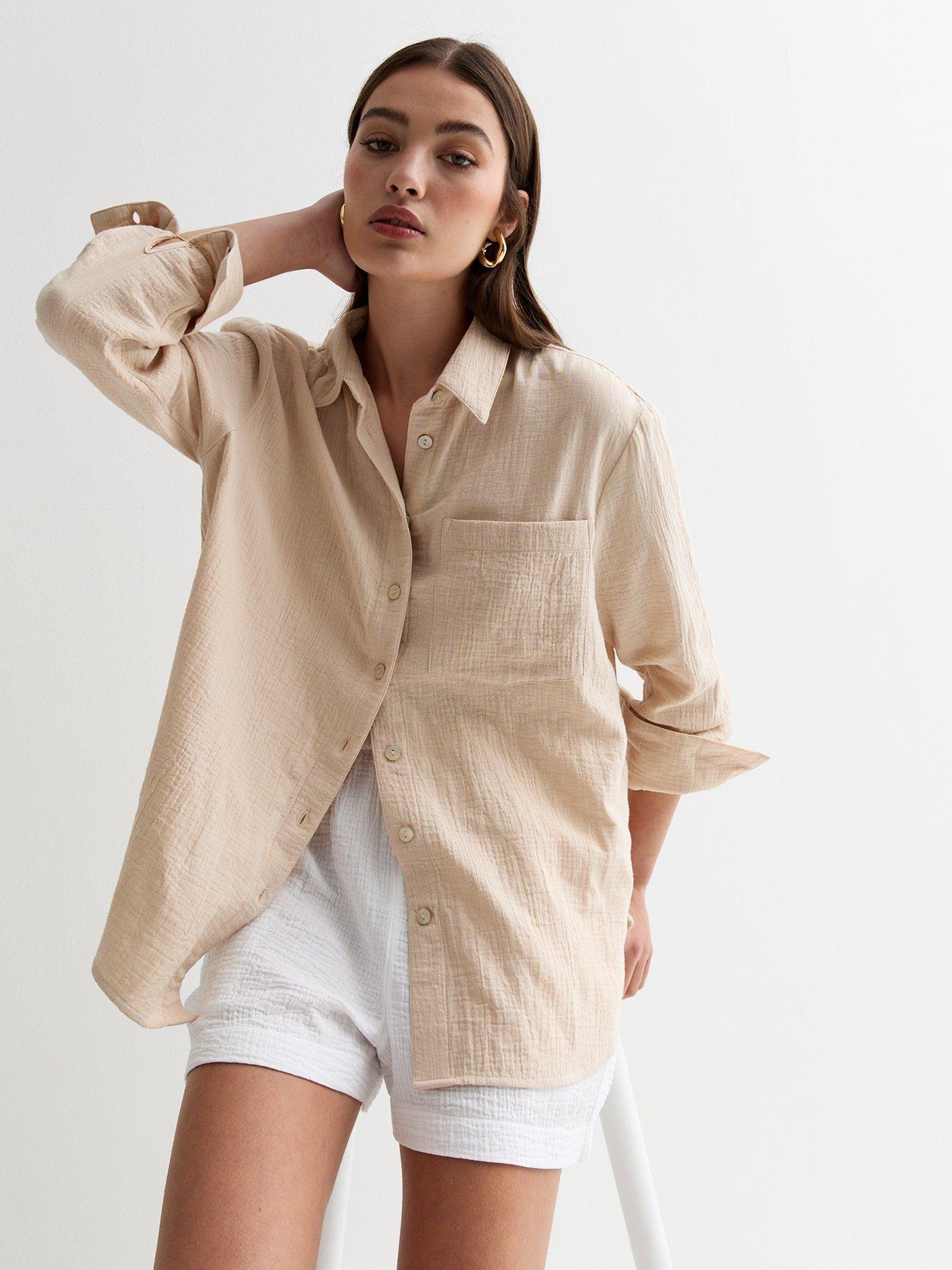 new-look-stone-textured-long-sleeve-shirt