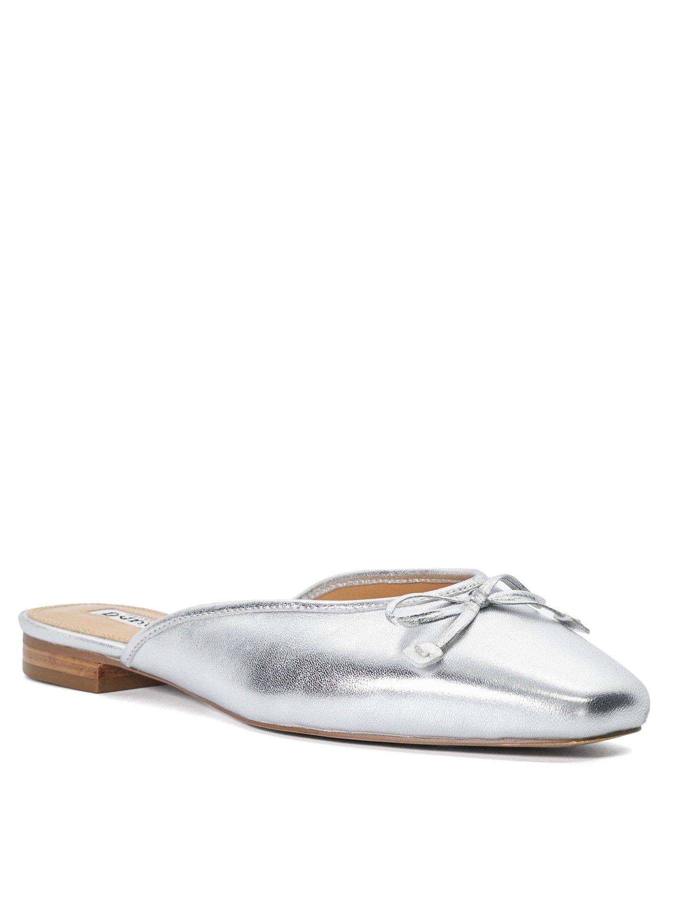 dune-london-haylas-ballet-flat-mules-silverstillFront