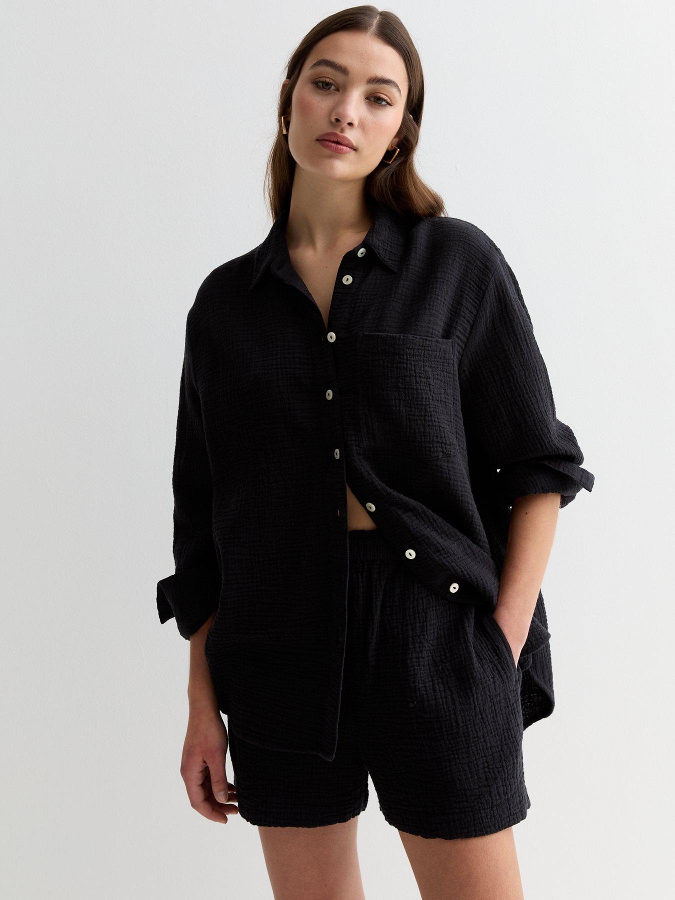 new-look-black-double-cloth-long-sleeve-shirt