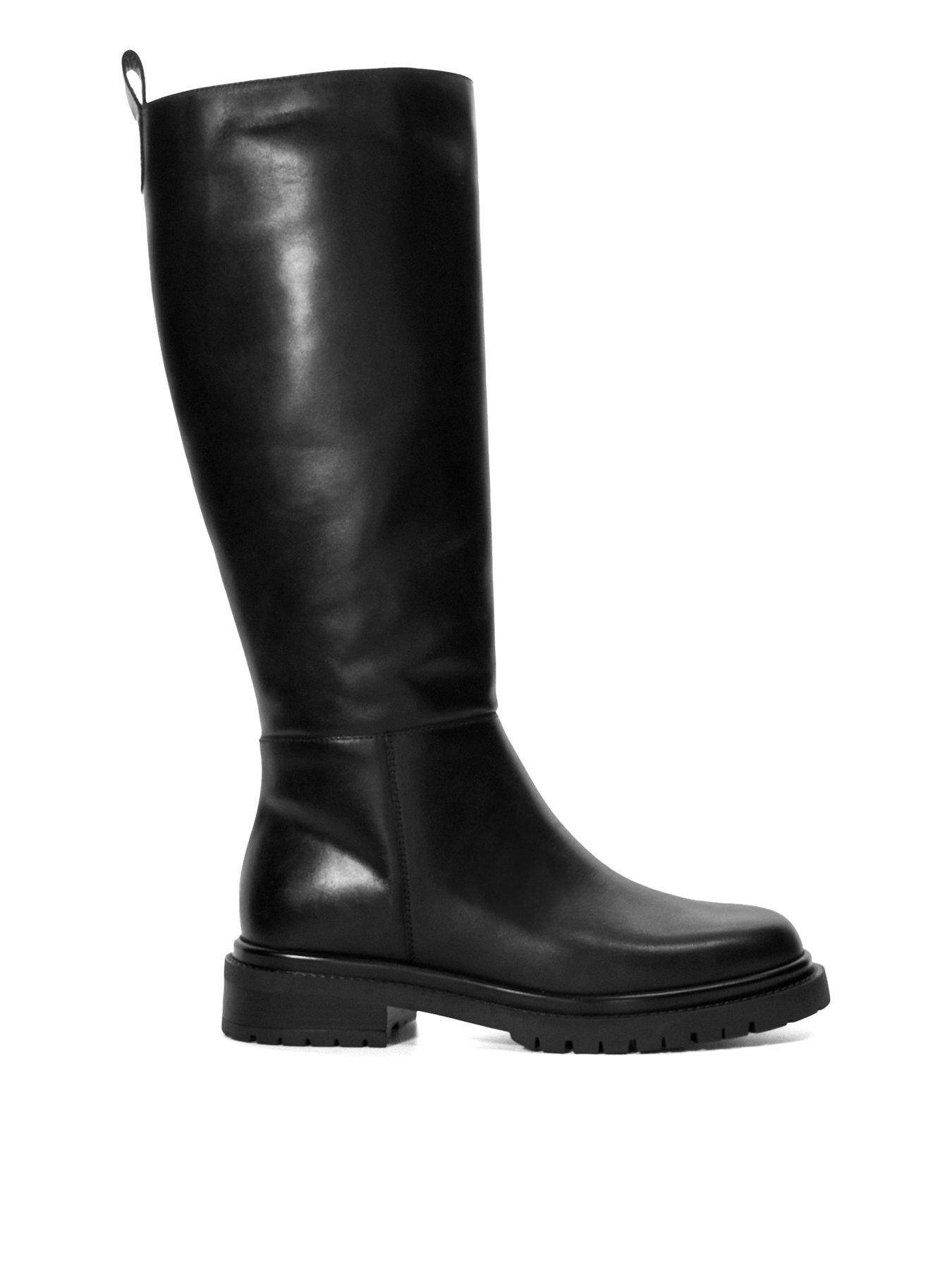 Dune London Tilings Leather Chunky Knee High Boot - Black