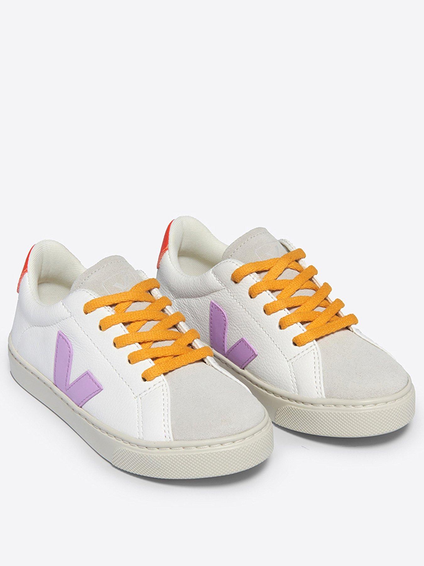 veja-girls-junior-small-esplar-laces-trainers-whiteorangestillFront