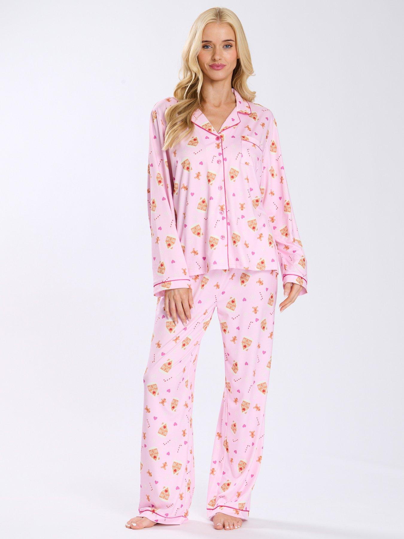 loungeable-loungeable-gingerbread-button-shirt-amp-long-pant-pj-set-multi-pink