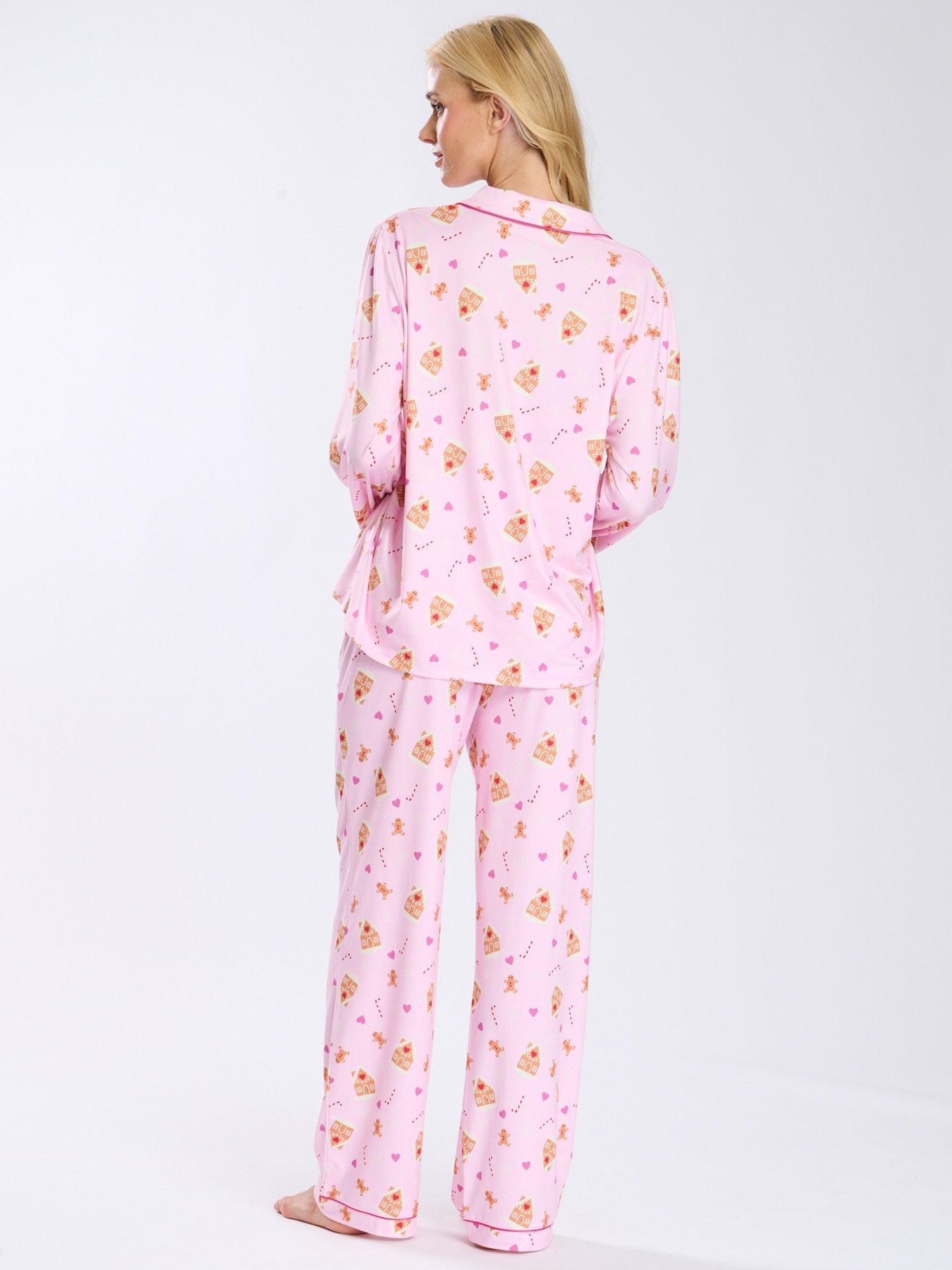 loungeable-loungeable-gingerbread-button-shirt-amp-long-pant-pj-set-multi-pinkstillFront