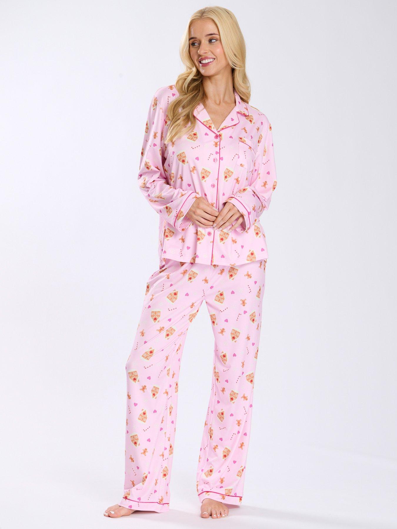 loungeable-loungeable-gingerbread-button-shirt-amp-long-pant-pj-set-multi-pinkback