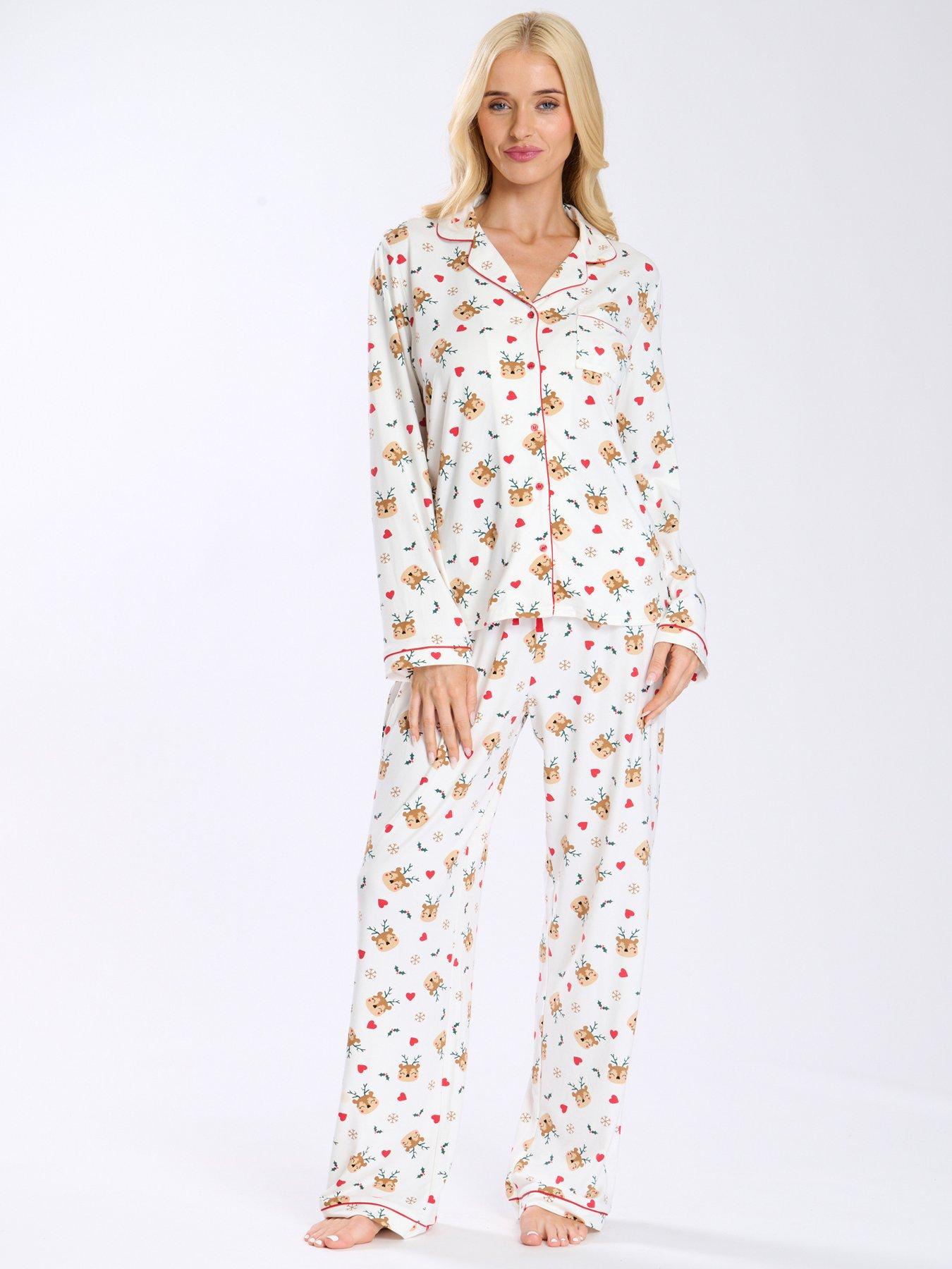 loungeable-loungeable-cute-reindeer-button-shirt-amp-long-pant-pj-set-multi-cream