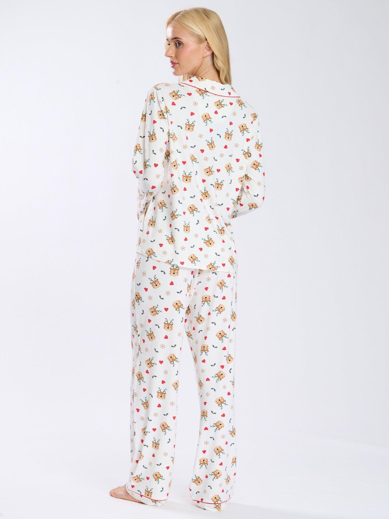 loungeable-loungeable-cute-reindeer-button-shirt-amp-long-pant-pj-set-multi-creamstillFront