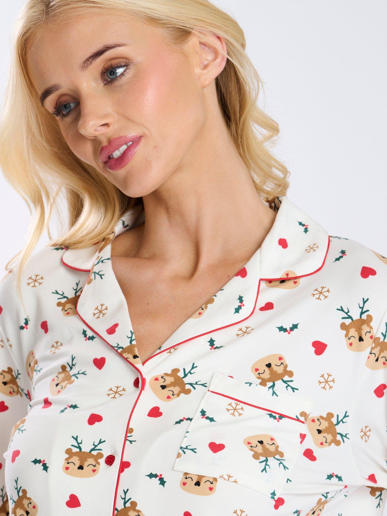 loungeable-loungeable-cute-reindeer-button-shirt-amp-long-pant-pj-set-multi-creamdetail