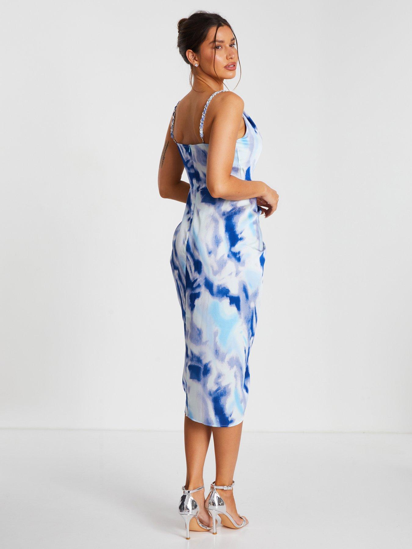 quiz-blue-satin-marble-print-ruched-midi-dressstillFront