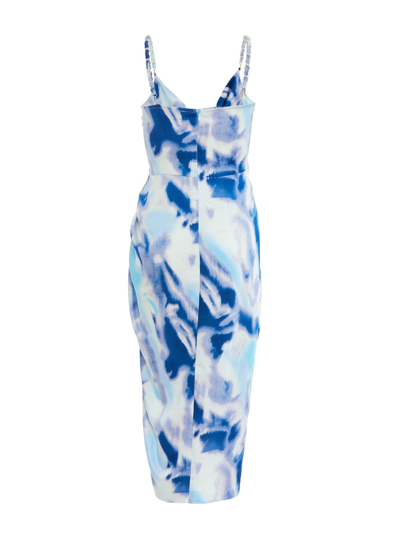 quiz-blue-satin-marble-print-ruched-midi-dressdetail