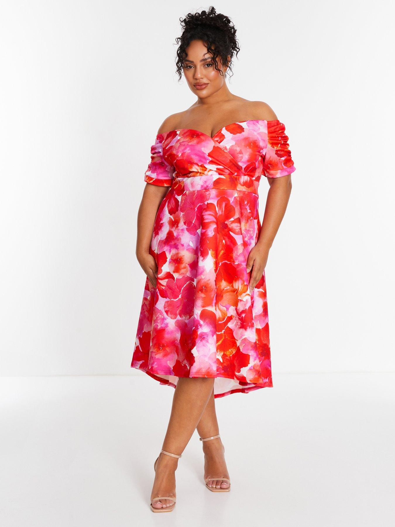 quiz-curve-red-floral-bardot-dip-hem-midi-dress