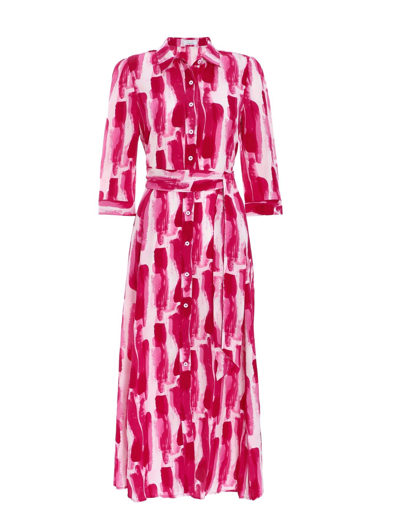 quiz-pink-brush-stroke-midi-shirt-dressoutfit