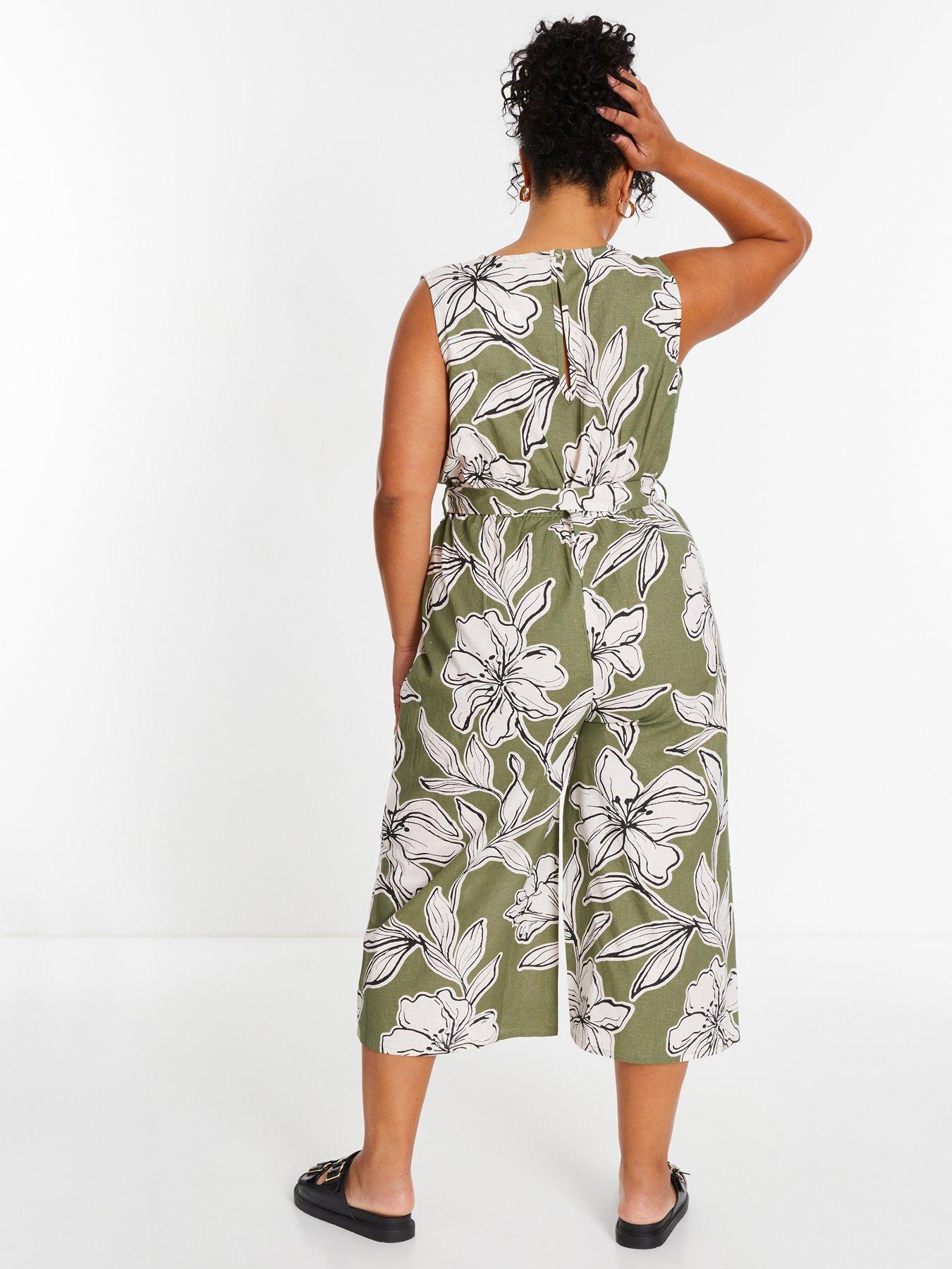 quiz-curve-khaki-tropical-print-wrap-jumpsuitstillFront