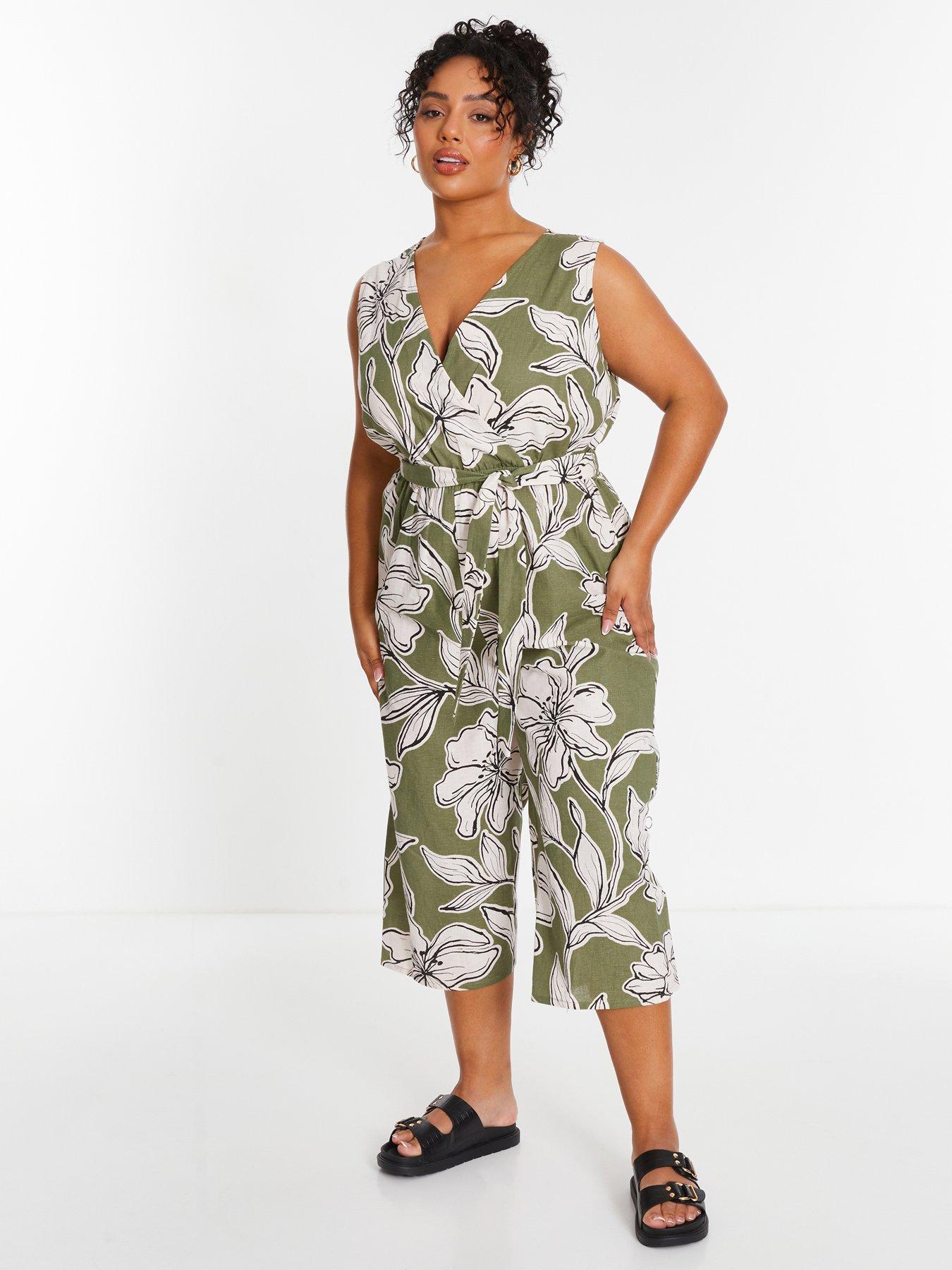 quiz-curve-khaki-tropical-print-wrap-jumpsuitback