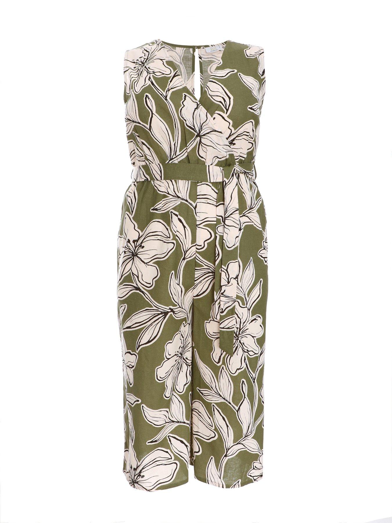 quiz-curve-khaki-tropical-print-wrap-jumpsuitoutfit