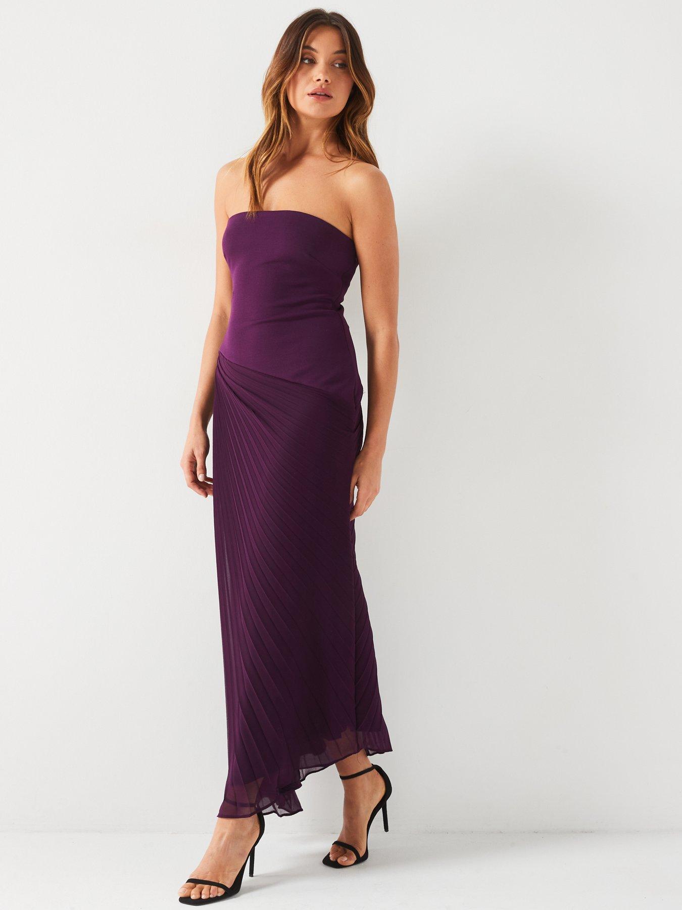 purple bandeau maxi dress Samara | Purple Bandeau Maxi Dress With Cut-Out Crochet Hem