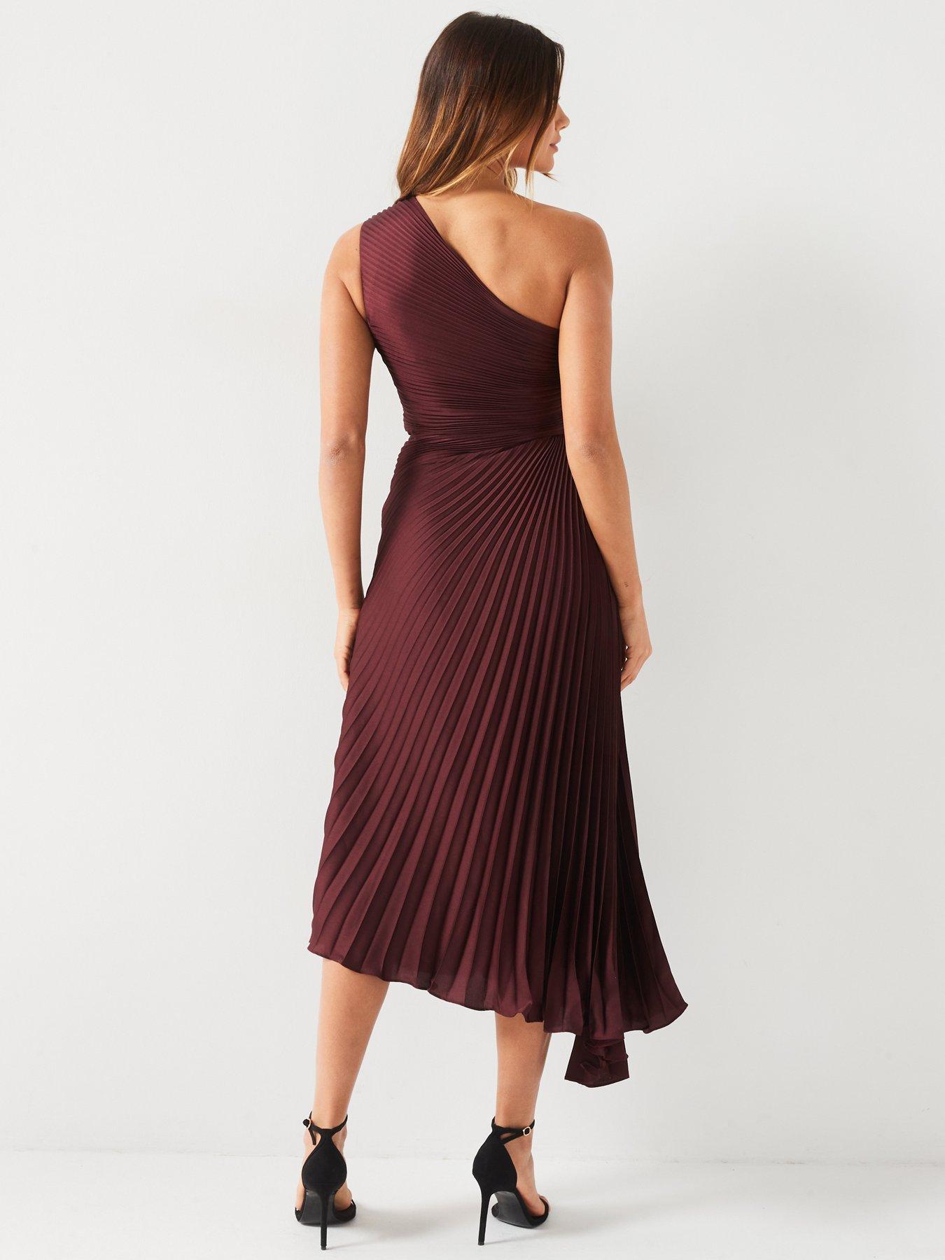 v-by-very-one-shoulder-pleated-satin-midi-dress-brownstillFront