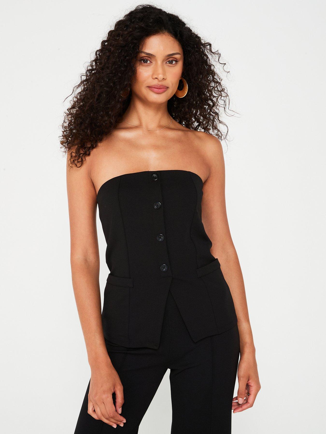 V by Very Button Up Bandeau Top Co-Ord - Black