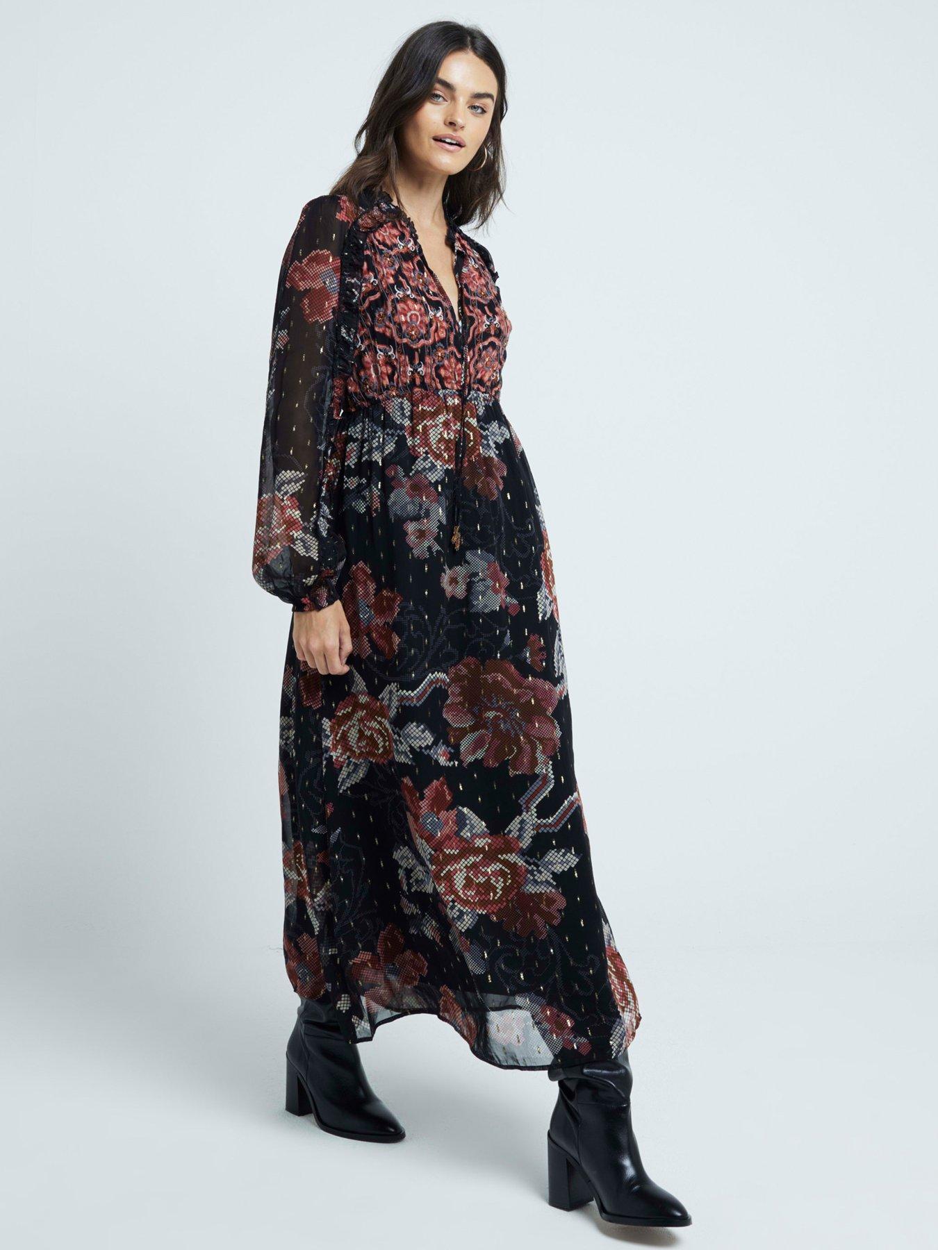 river-island-floral-smock-midi-dress-multicolour-blackoutfit