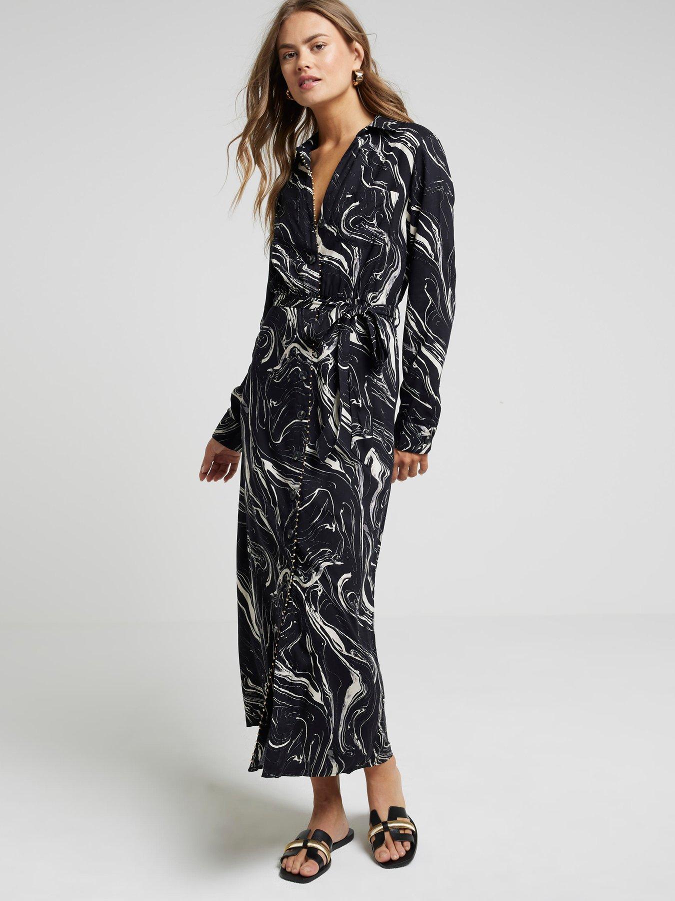 undefined Midi Marble Shirt Dress - Black