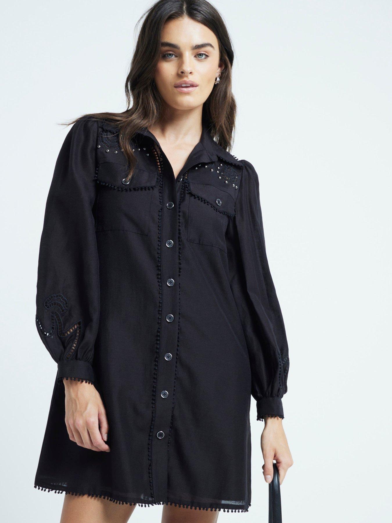 river-island-studded-cutwork-shirt-dress-black