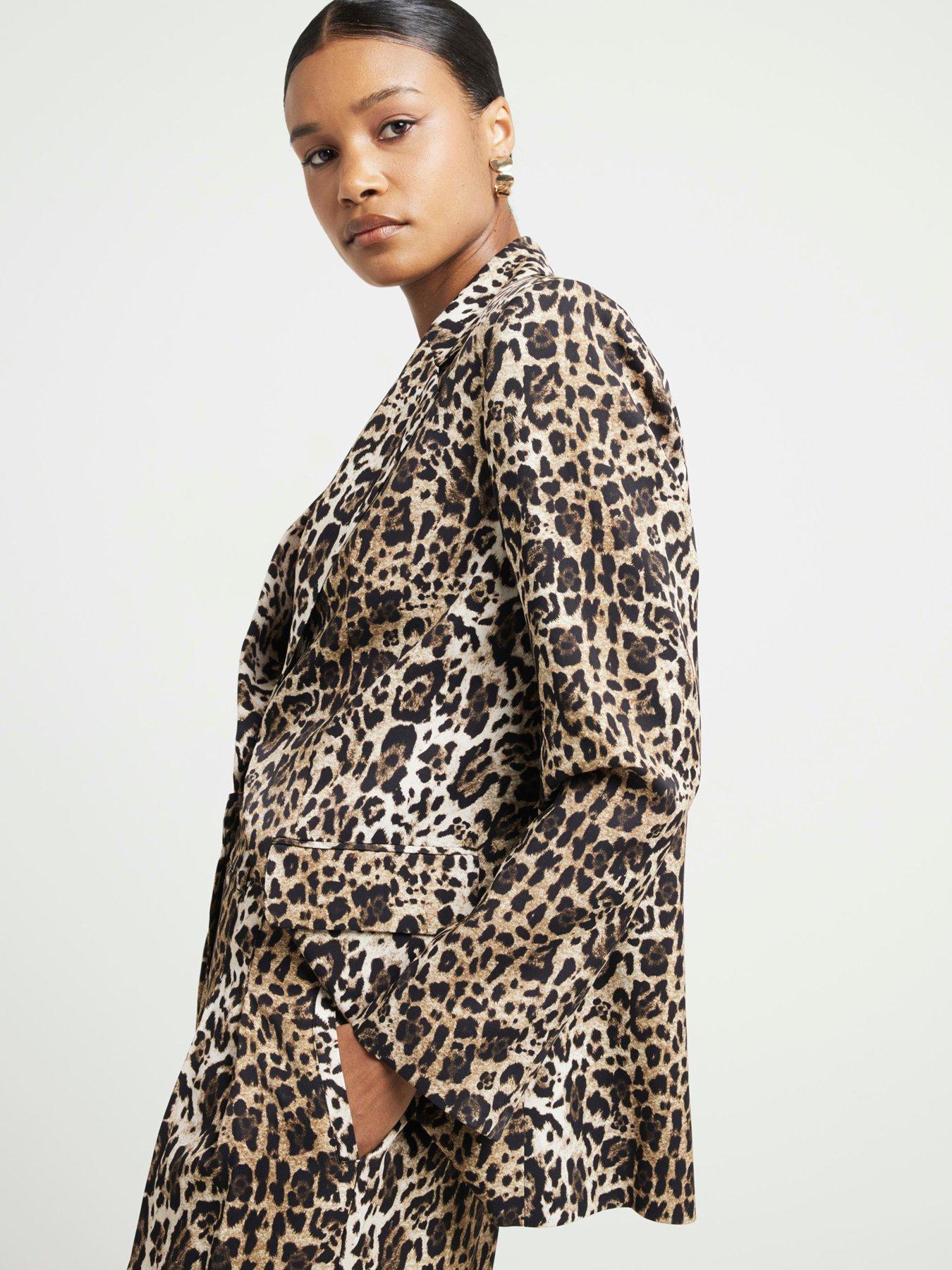 Image 2 of 6 of River Island Leopard Print Oversized Blazer - Light Brown