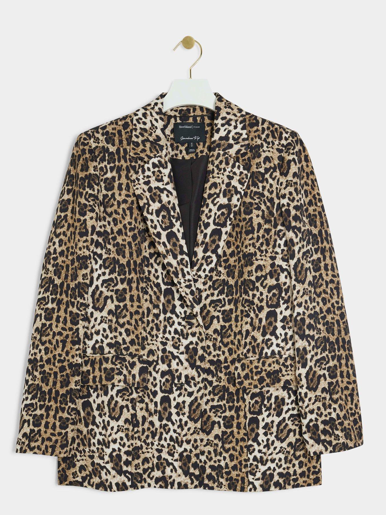 Image 5 of 6 of River Island Leopard Print Oversized Blazer - Light Brown
