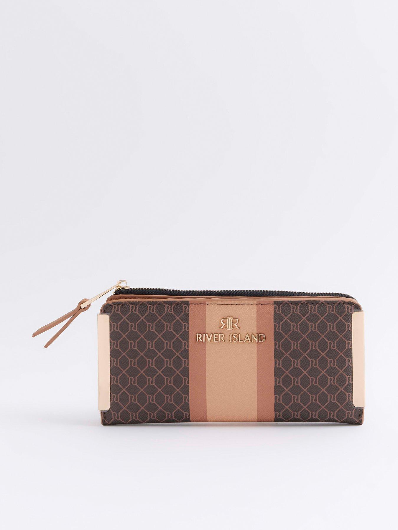 river-island-monogram-stripe-purse-dark-brownfront