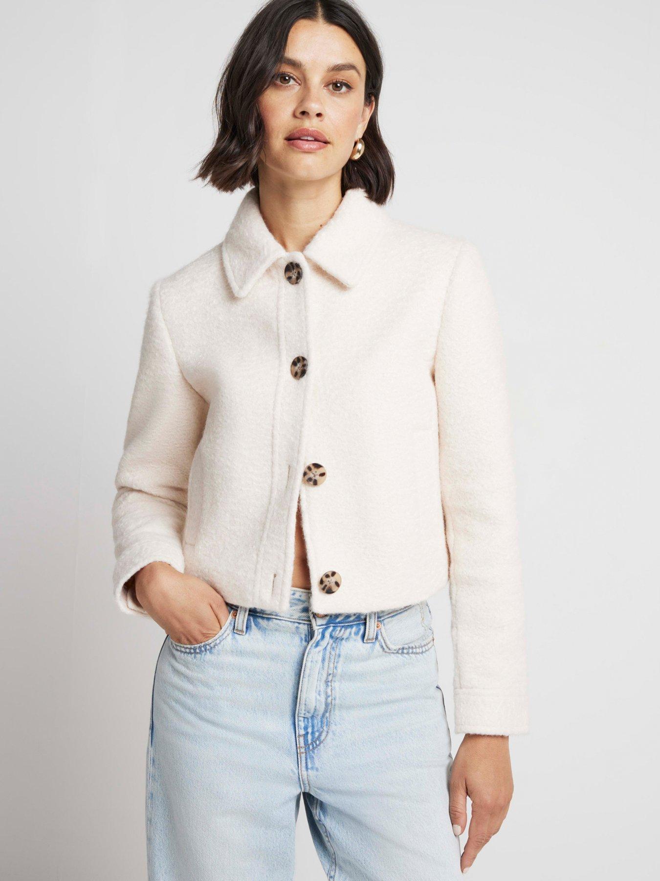 Image of River Island Cropped Boiled Wool Trophy Coat - Cream