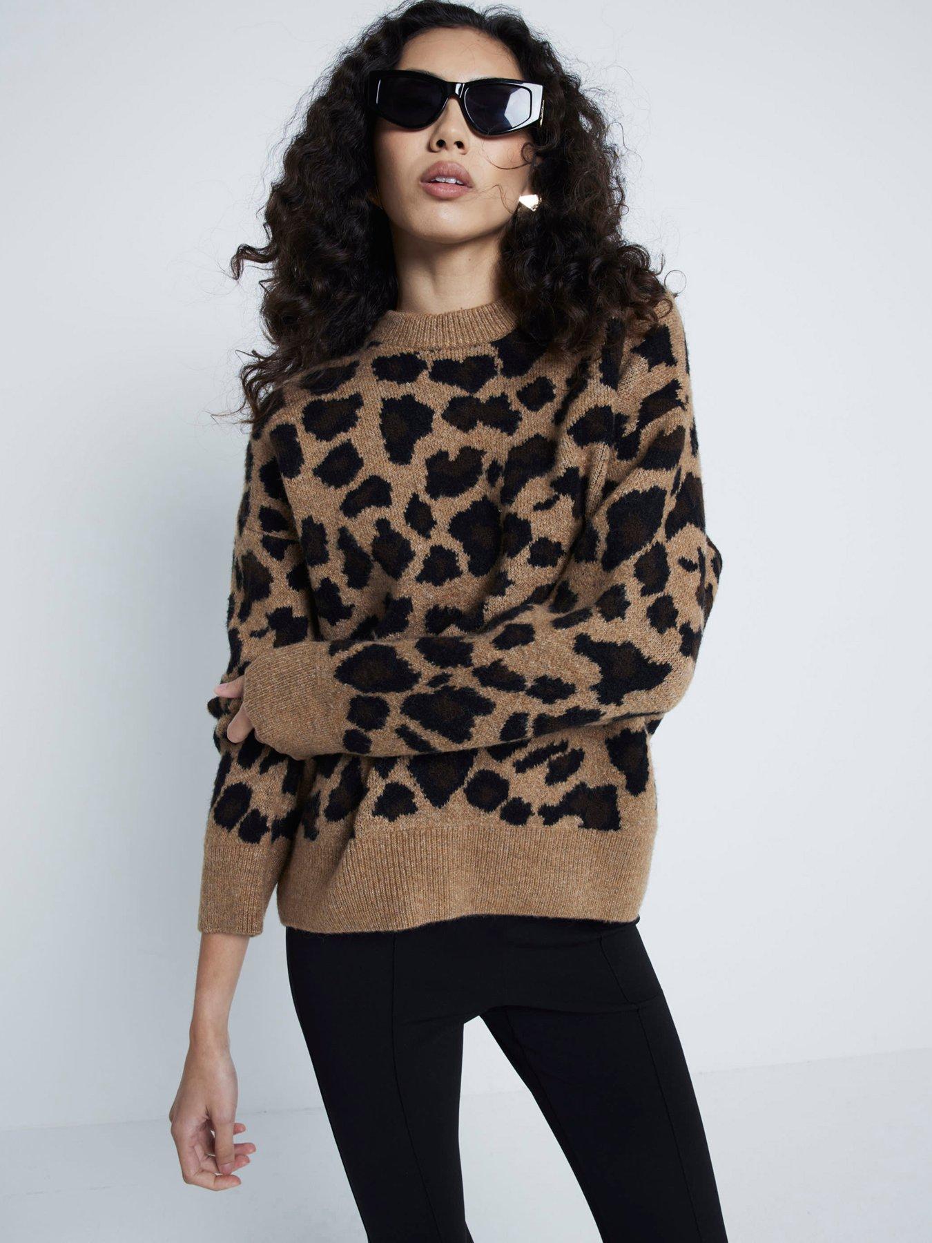Image 1 of 6 of River Island Leopard Print Jumper - Brown